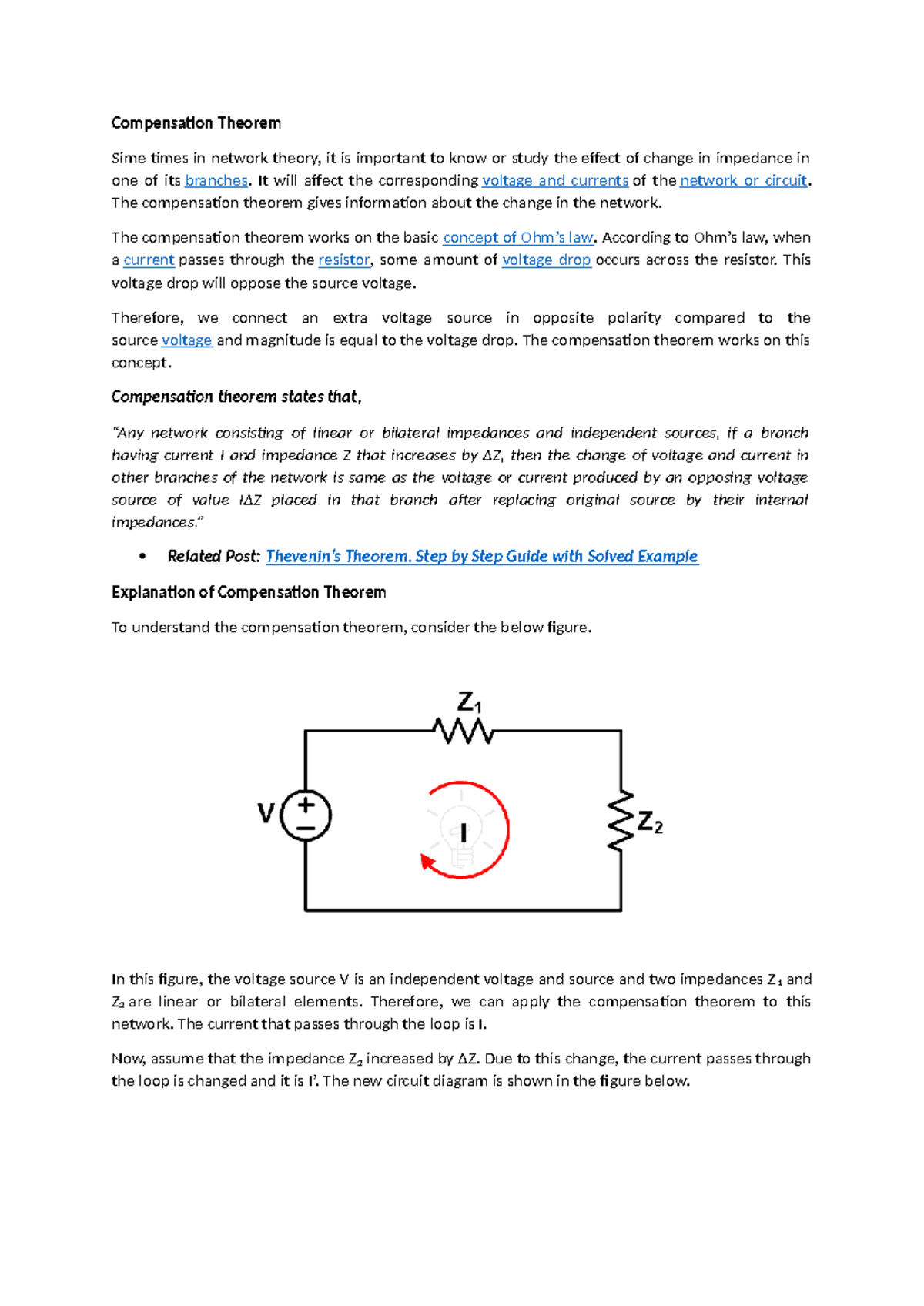 Compensation Theorem - Notes on Network Theory Concepts - Studocu