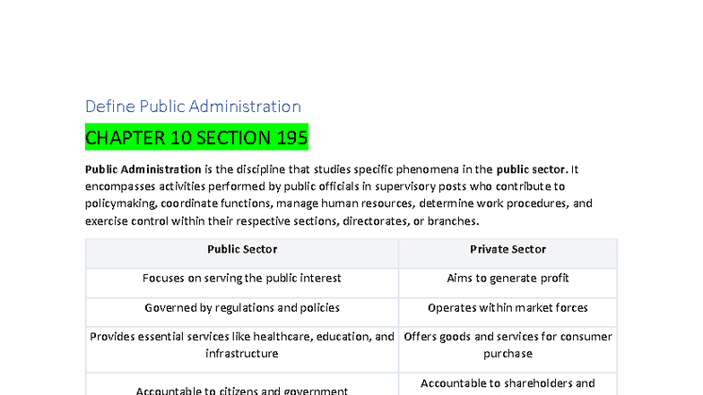Public Administration Overview: CH 10 Summary & Key Concepts - Studocu