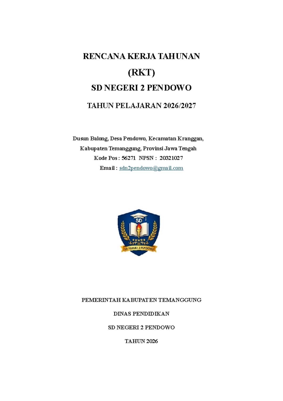 Rencana Kerja Tahunan (RKT) SDN 2 Pendowo 2026-2027 - Document Preview