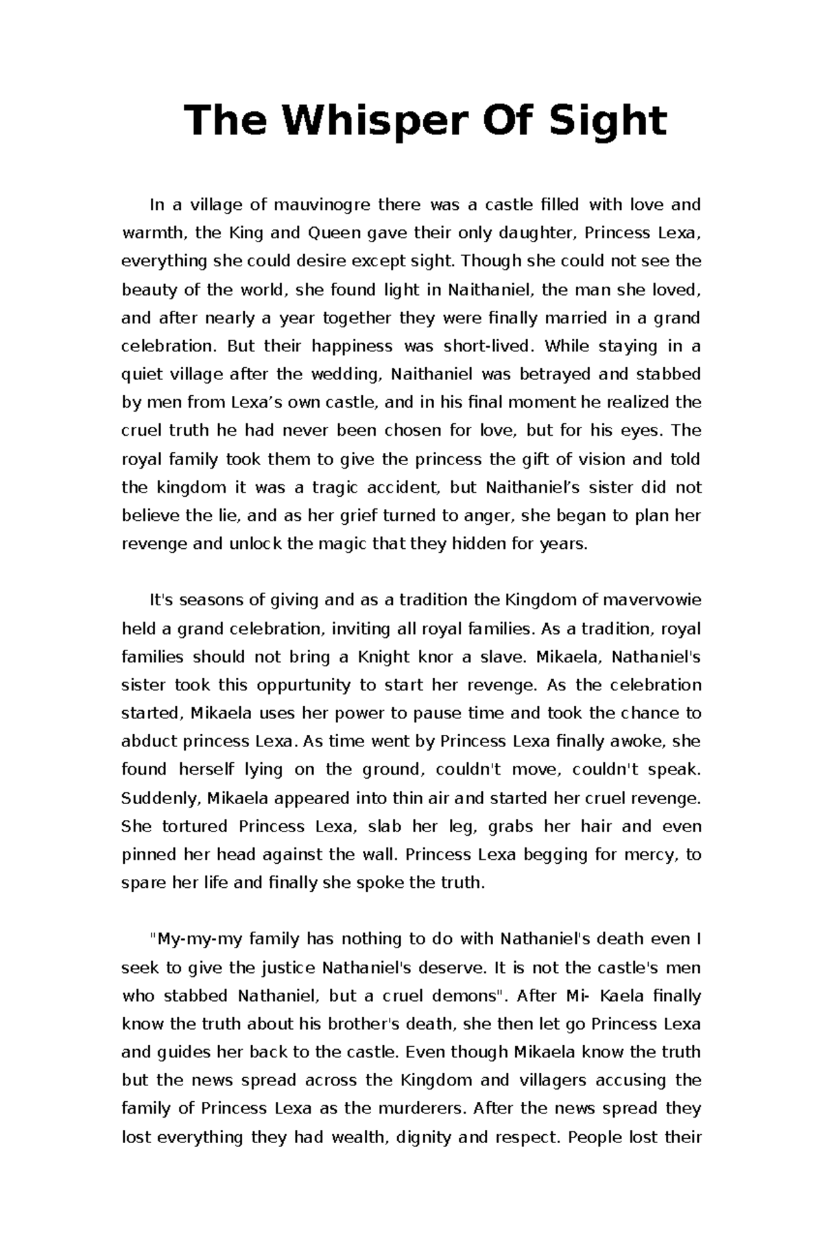 The Whisper of Sight: A Summary of Princess Lexa's Tale - Studocu