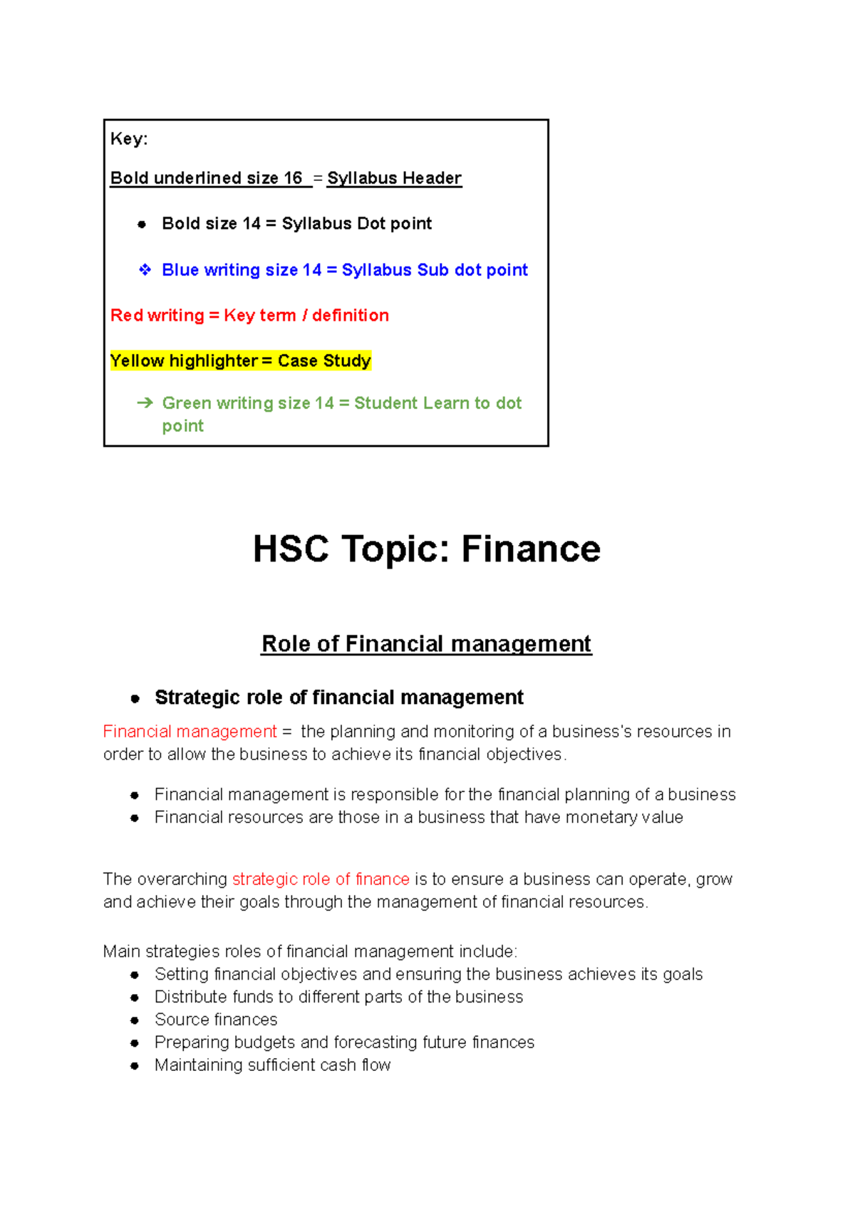 HSC Business Studies - Finance Case Study Notes - Studocu