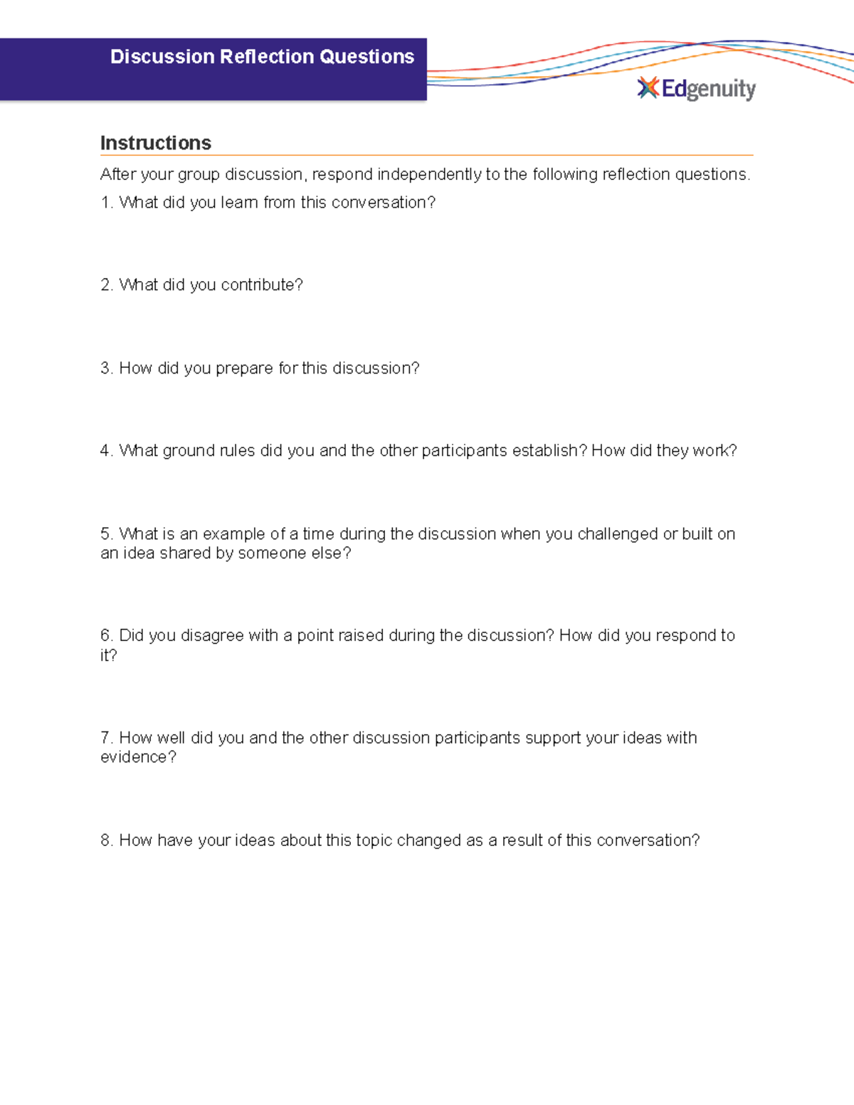 03 Edgenuity Group Discussion Reflection Questions Overview - Studocu