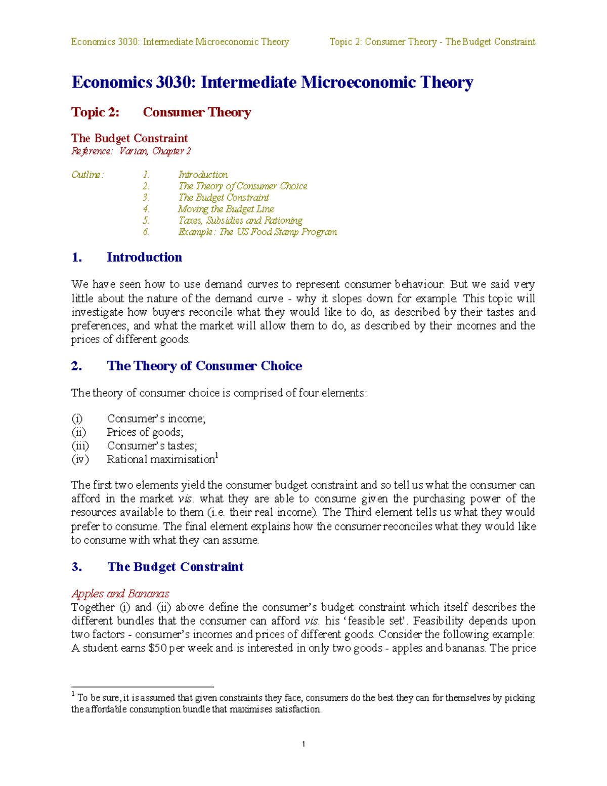 ECON 3030 Summer 2020: Budget Constraint Notes and Consumer Theory ...