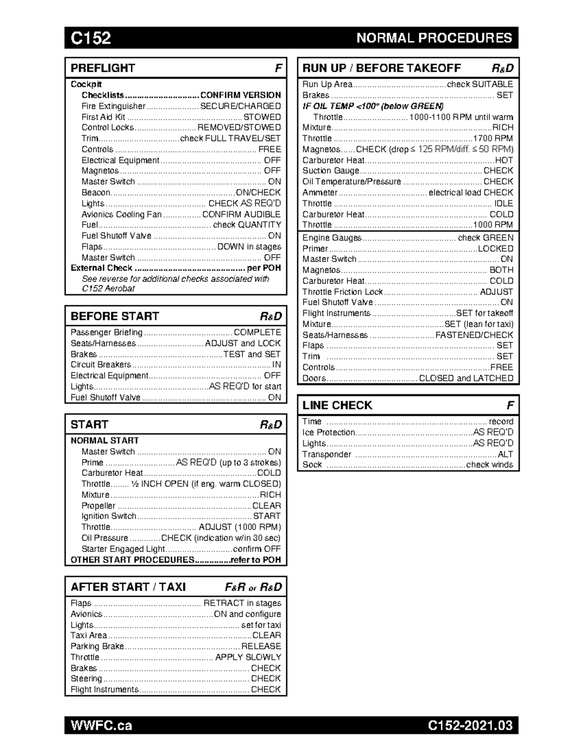 C152-2021.03 - Preflight & Normal Procedures Checklist - Studocu