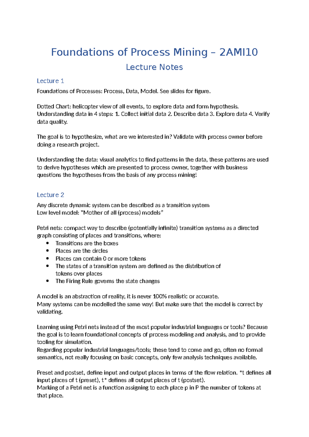 FOPM 2AMI Lecture Notes: Foundations of Process Mining & Petri Nets ...