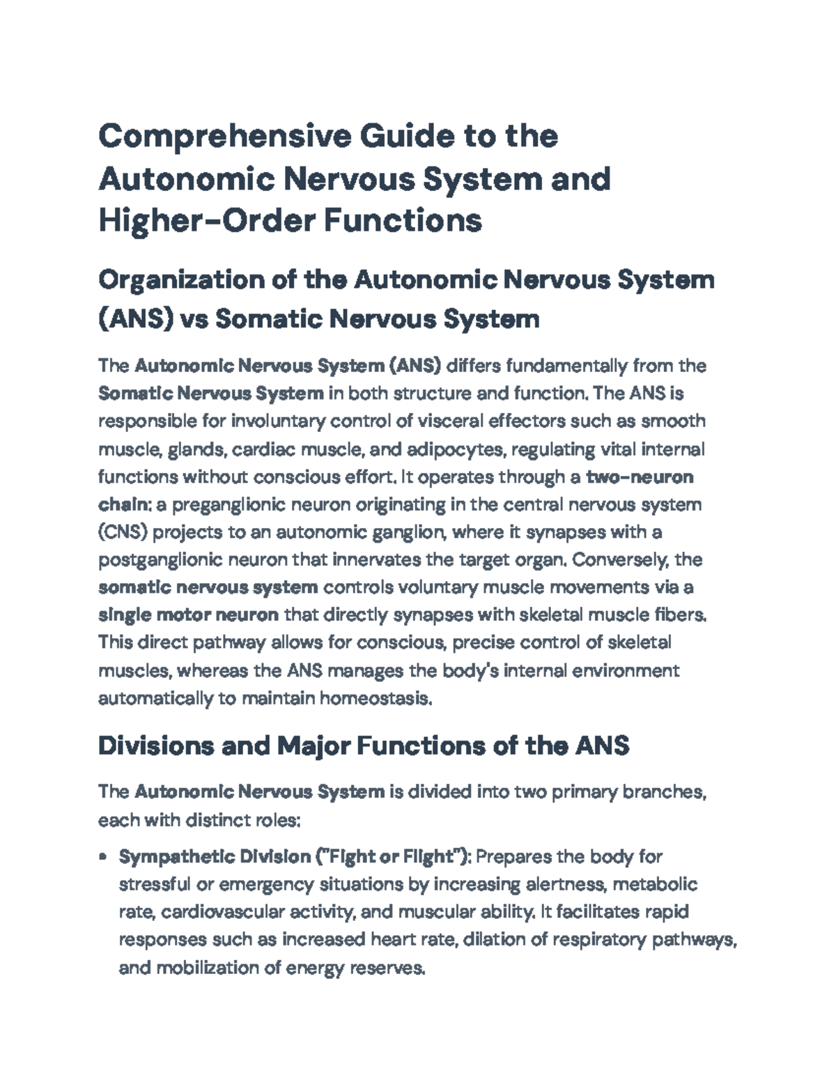 Comprehensive Overview of the ANS Functions and Structure - Studocu