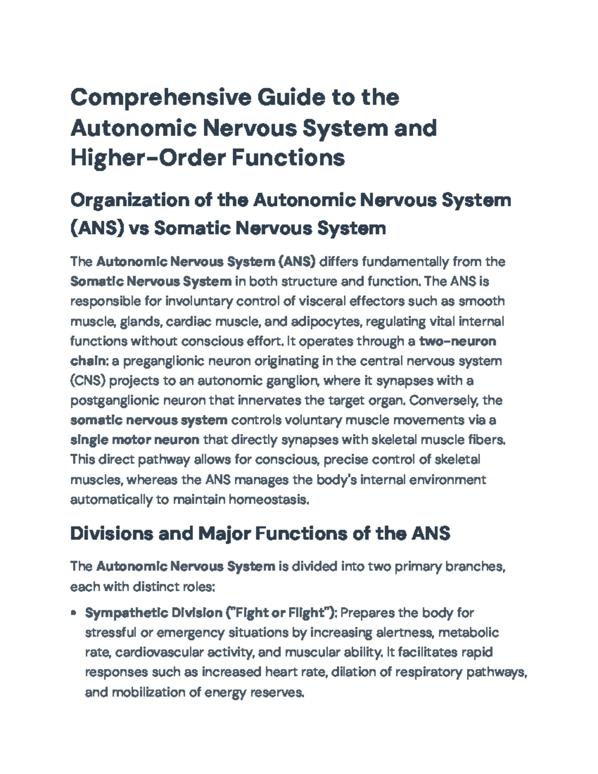 Comprehensive Overview of the Autonomic Nervous System (ANS) Functions ...