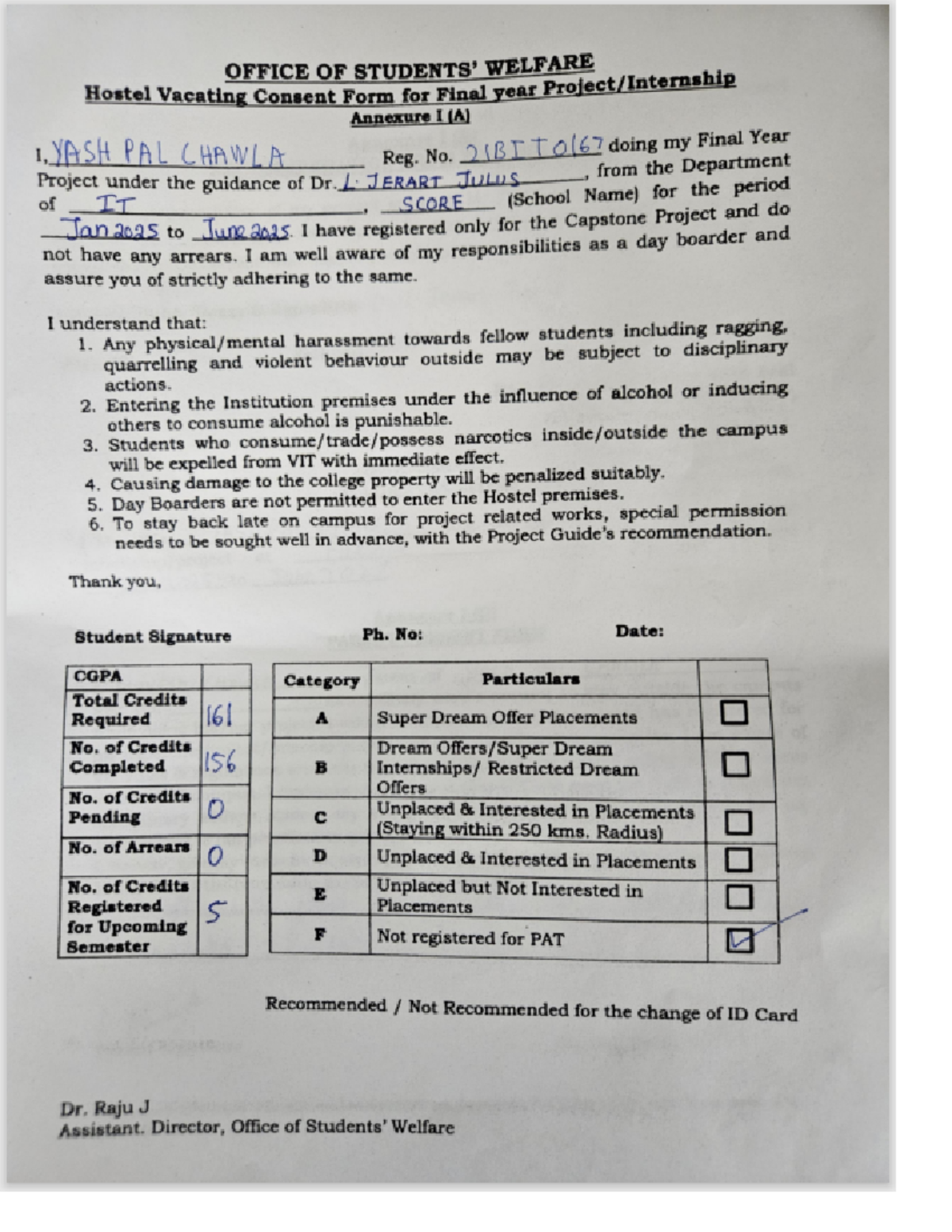 Hostel vcc - Jksjjwjjw - OFFICE OF WELFARE Hostel Vacating Consent Form ...