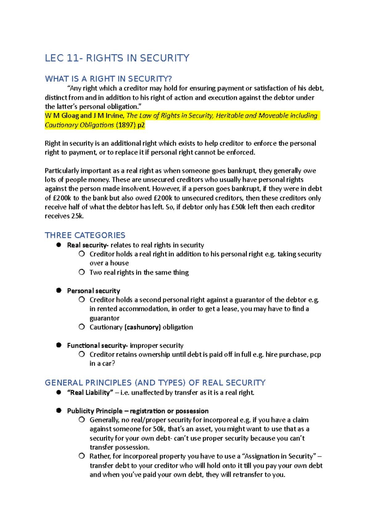 Rights IN Security - LEC 11- RIGHTS IN SECURITY WHAT IS A RIGHT IN ...