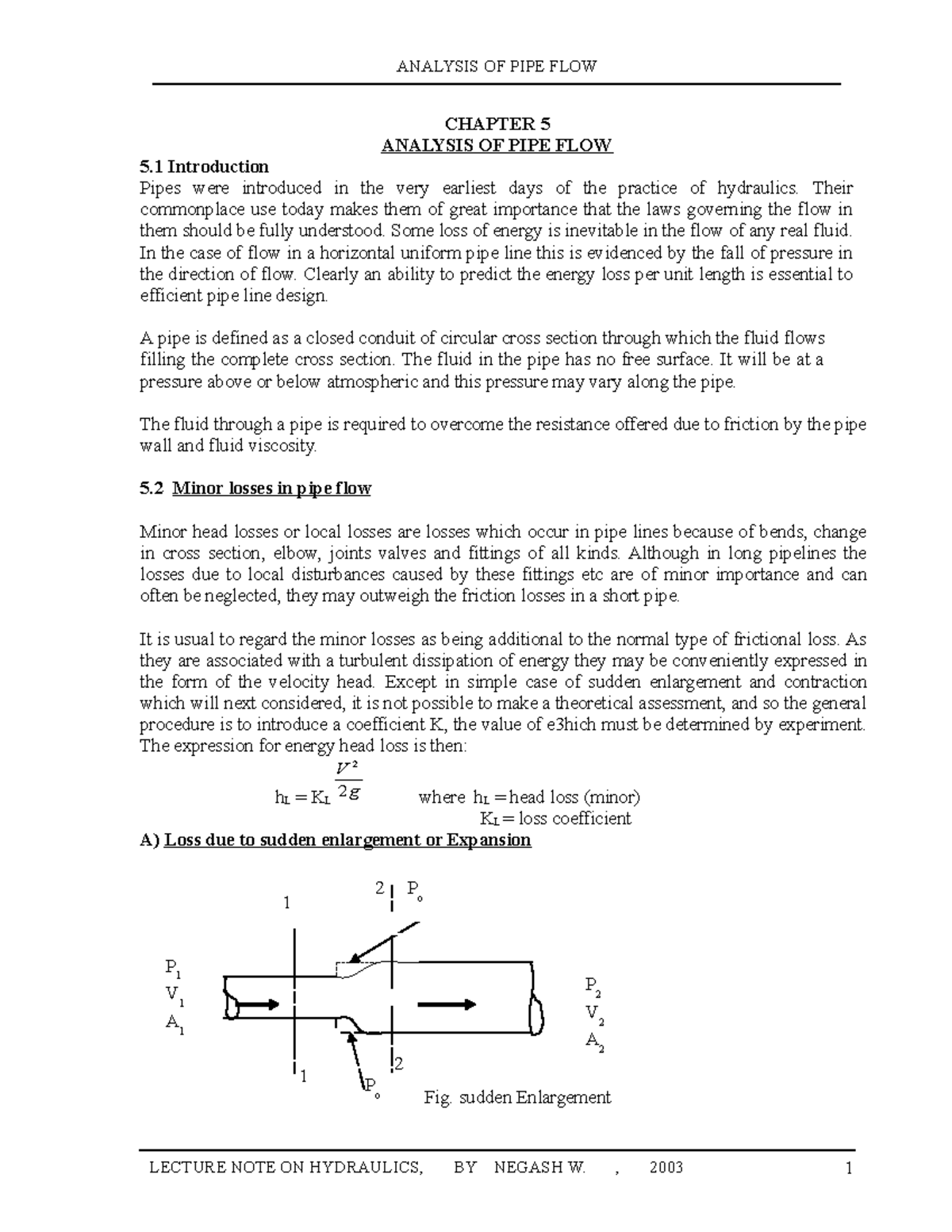 Hydraulics 101 - Chapter 5: Analysis of Pipe Flow Lecture Notes - Studocu