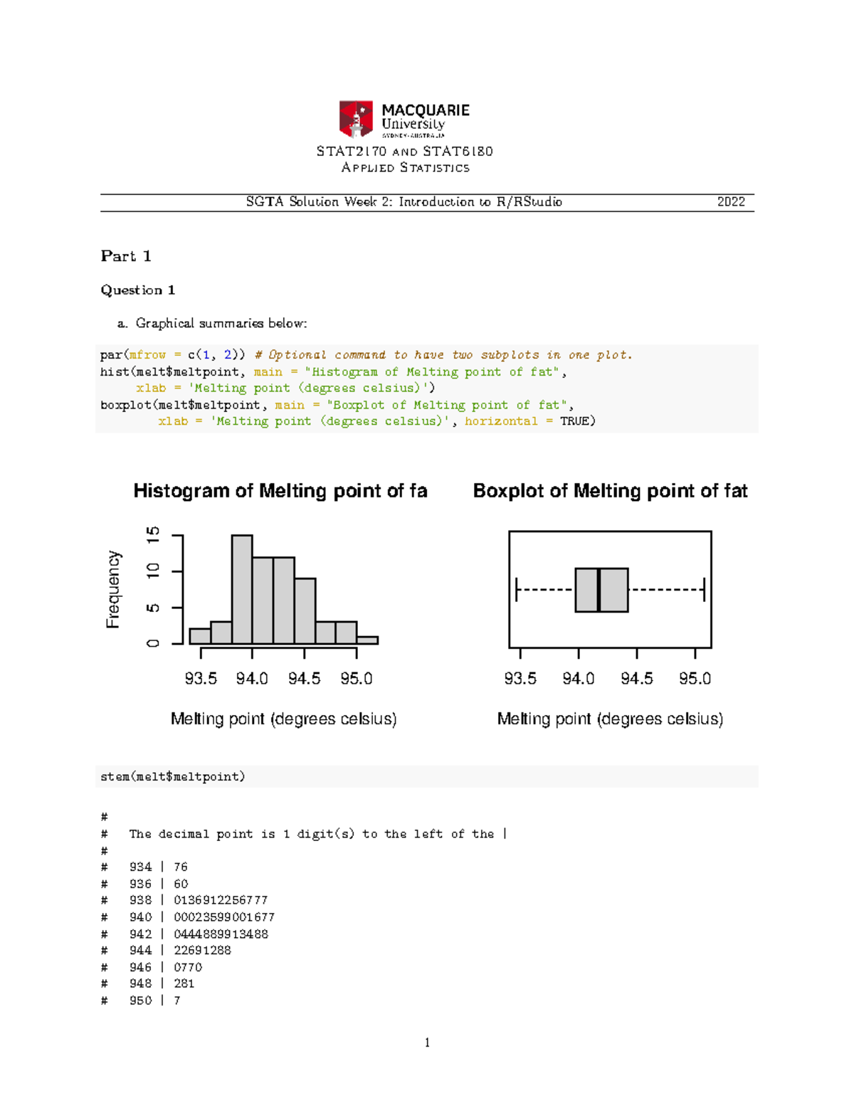 STAT2170 Applied Statistics Tutorial Week 2 Solutions - Studocu