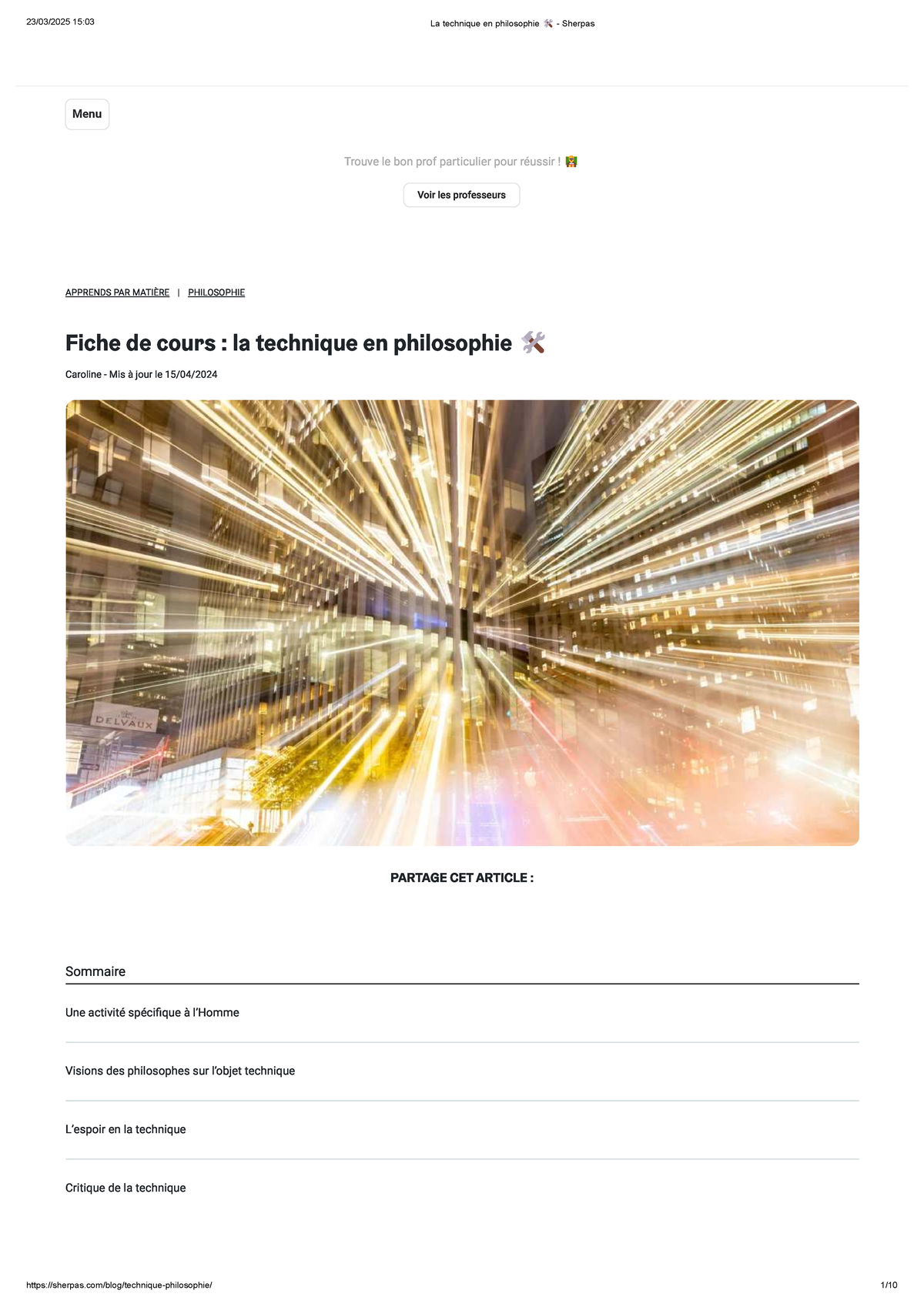 La technique en philosophie 🛠️ - Sherpas - ####### PARTAGE CET ARTICLE ...