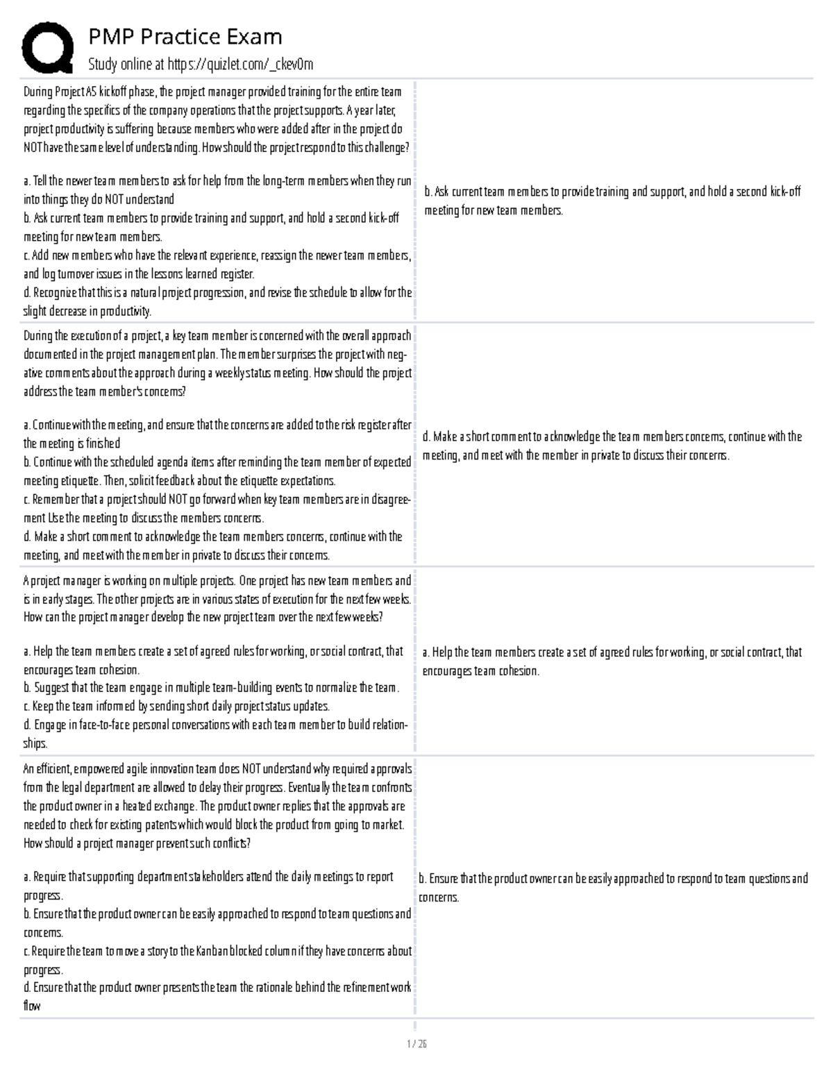 PMP Practice Exam Questions and Answers for Effective Study - Studocu