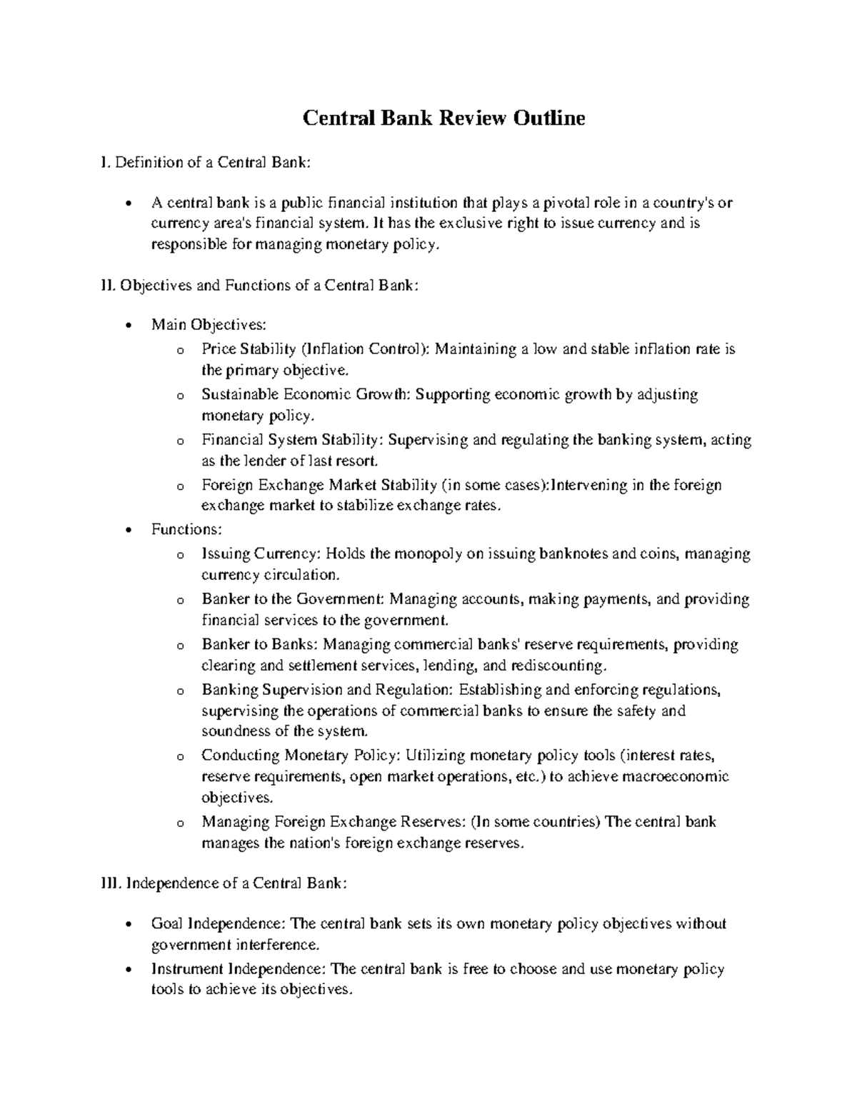 Central Bank Overview and Functions - VU GIA AN - Studocu