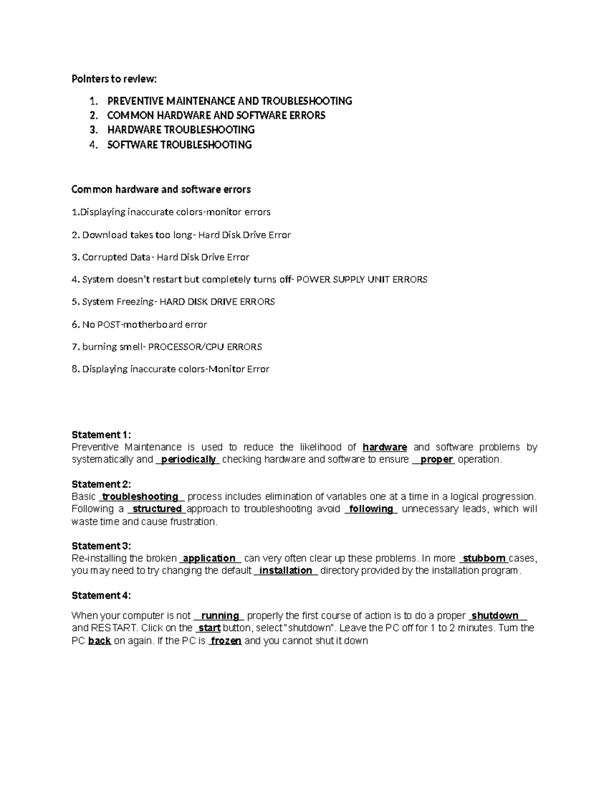 Preventive Maintenance & Troubleshooting: Common Hardware/Software ...