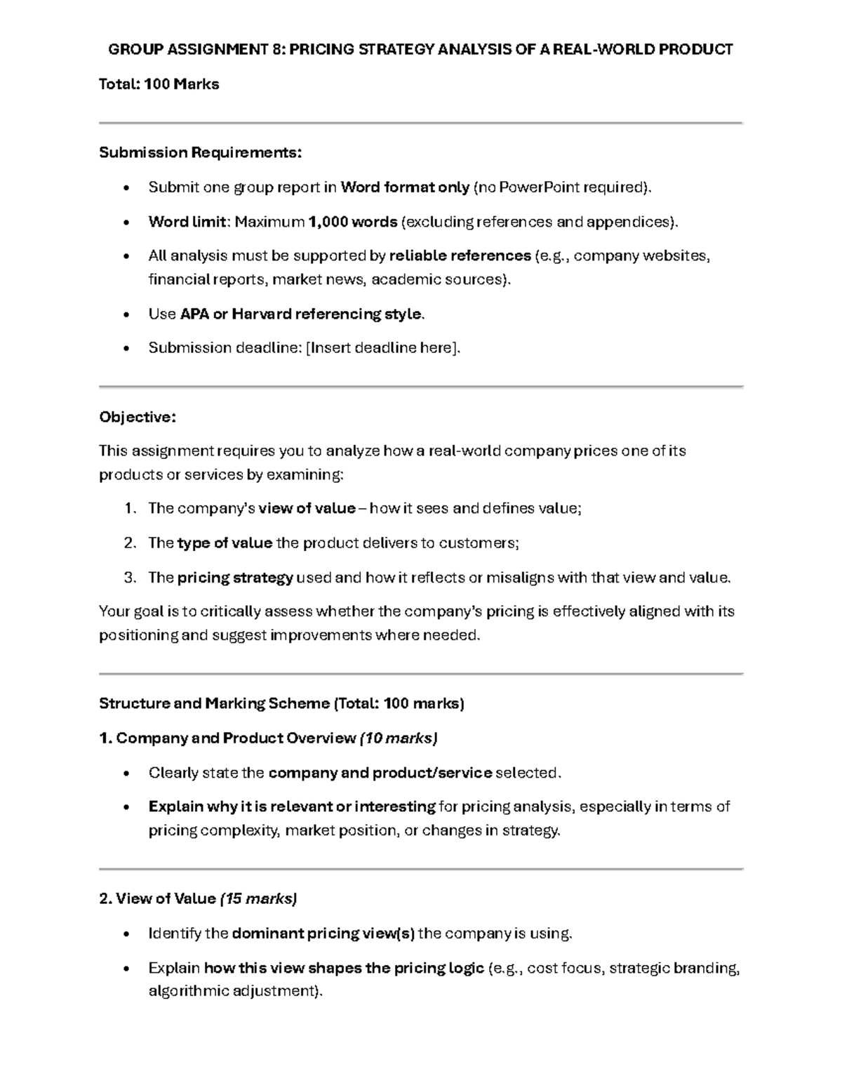 GA8: Pricing Strategy Analysis of a Product - Group Assignment - Studocu