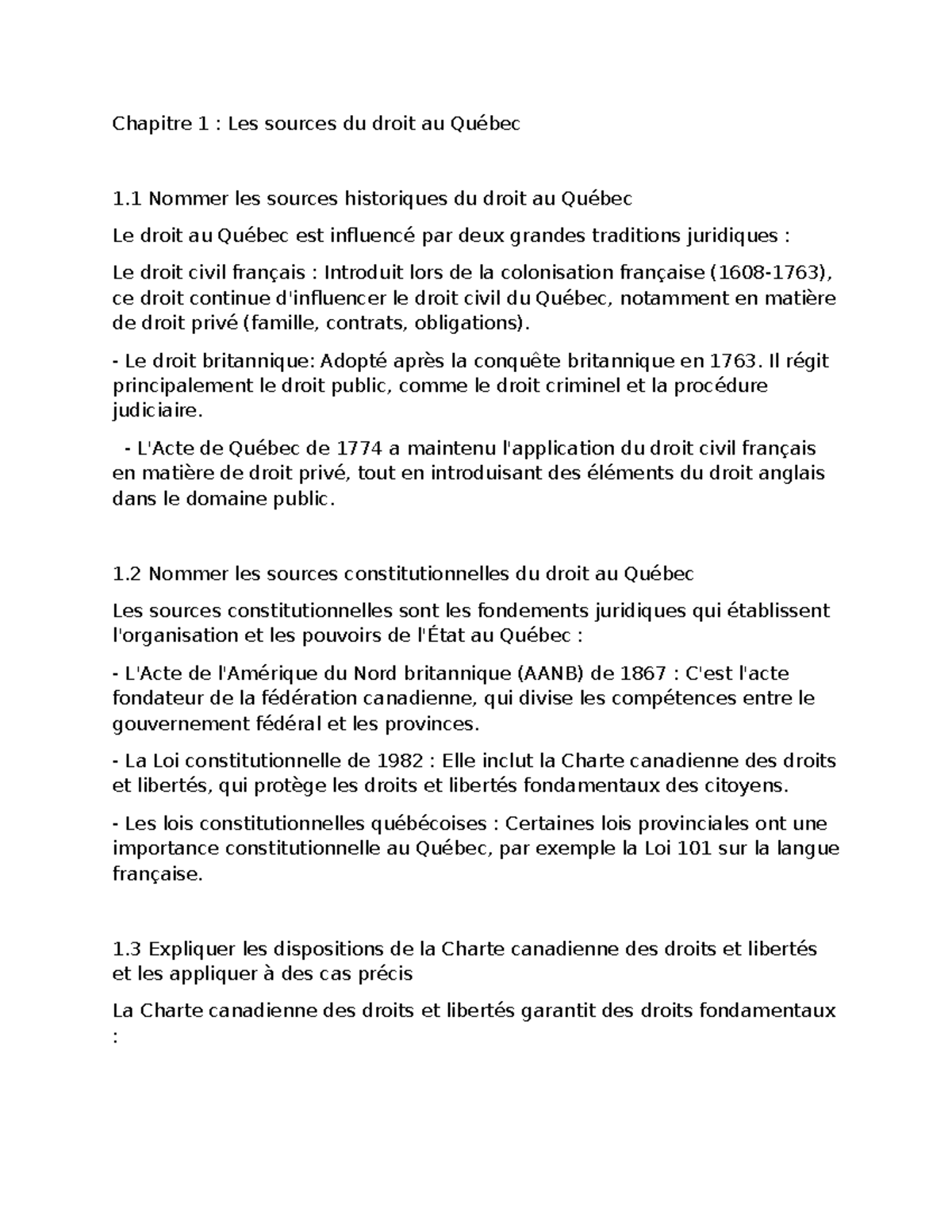 Chapitre 1 : Les Sources du Droit au Québec - Notes de Cours DAB 101 ...