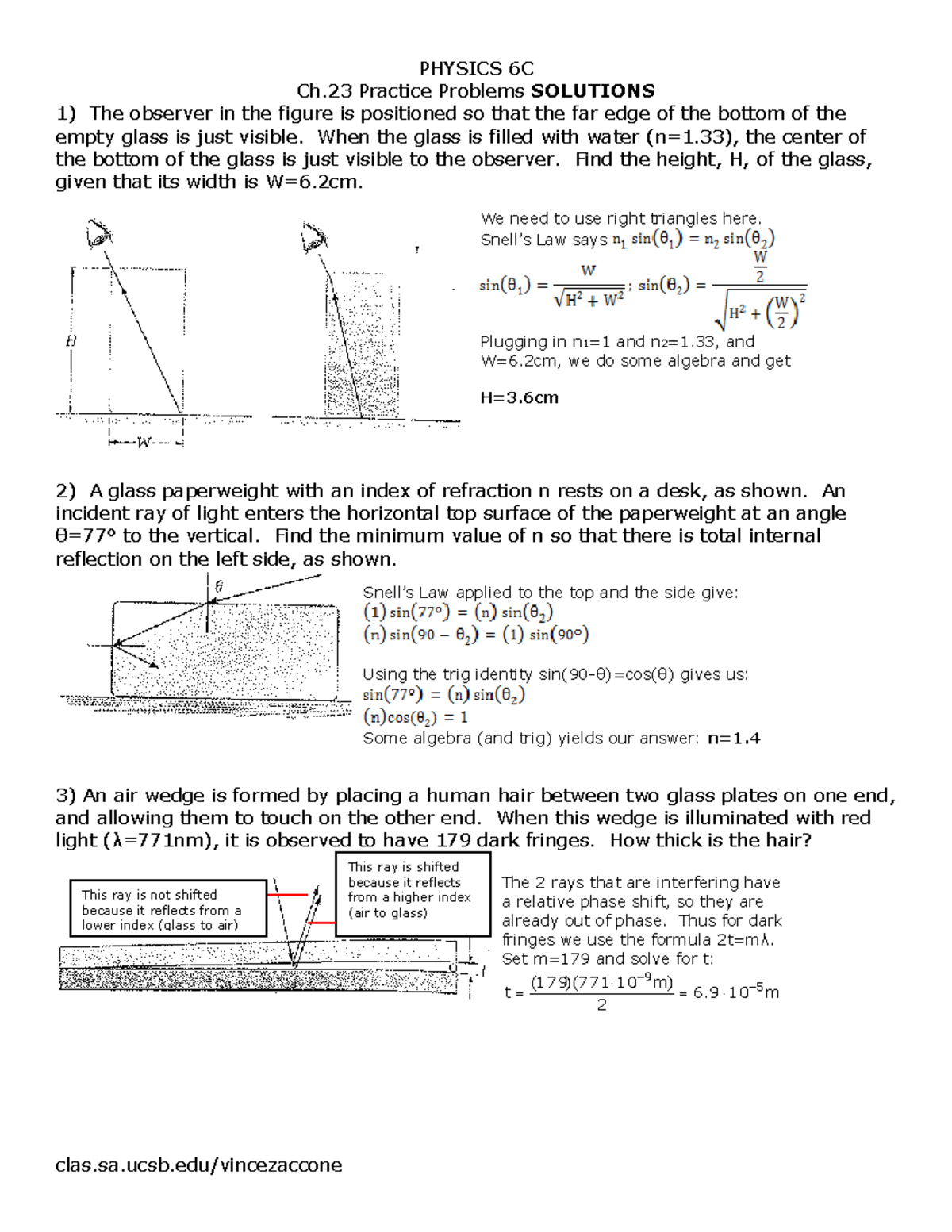 Physics 1c ch23 practice solutions - PHYSICS 6C Ch Practice