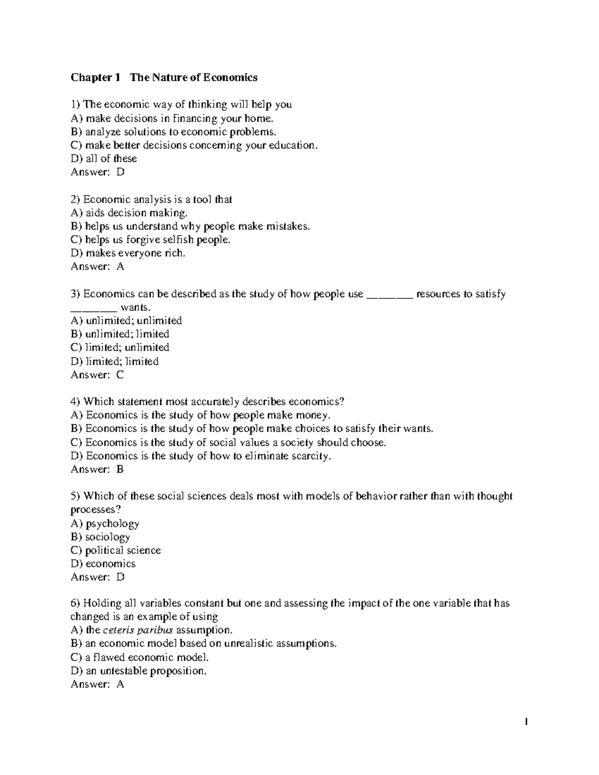 Principles of Economics Exam Review (ECON 101): Key Concepts and ...