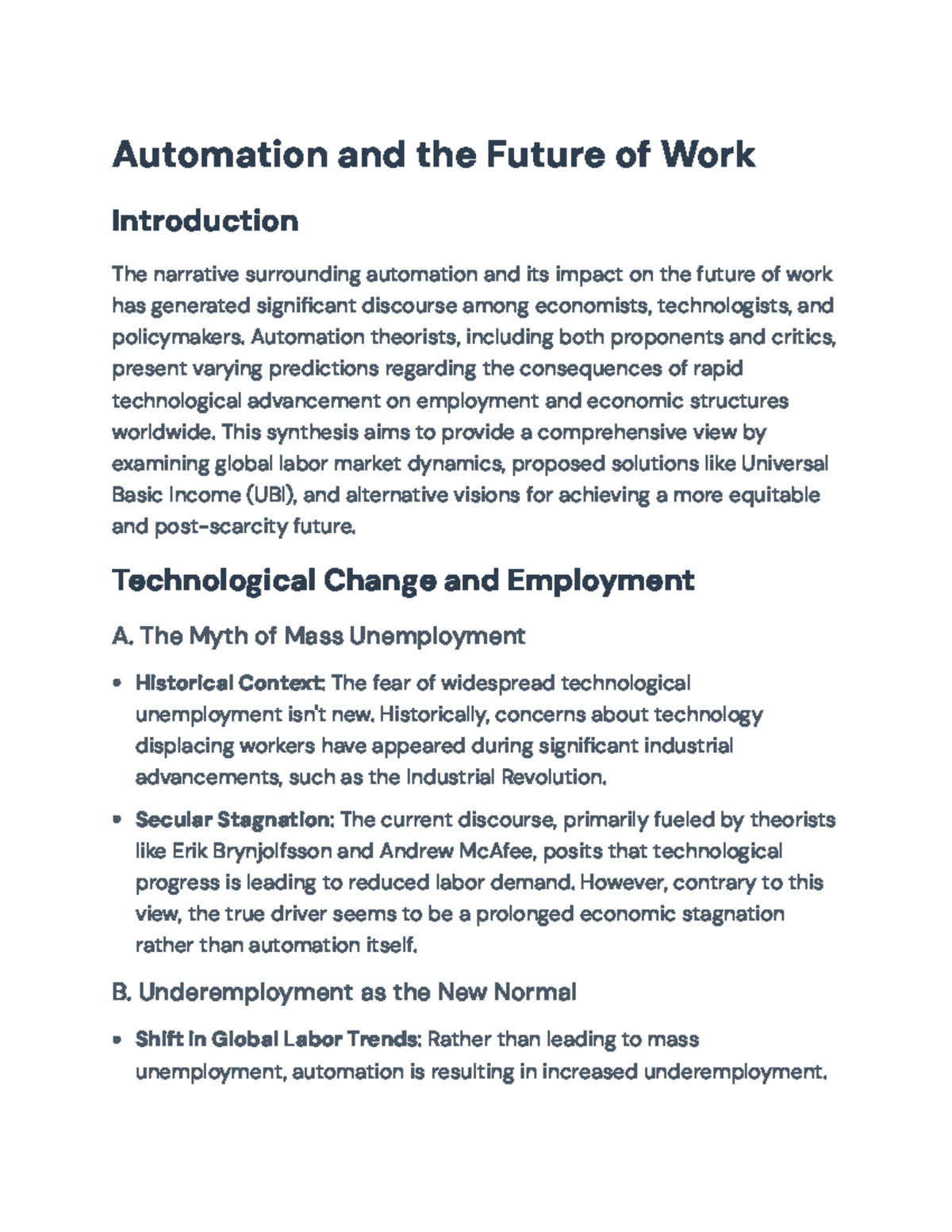 Automation and the Future of Work: Insights on UBI and Employment ...