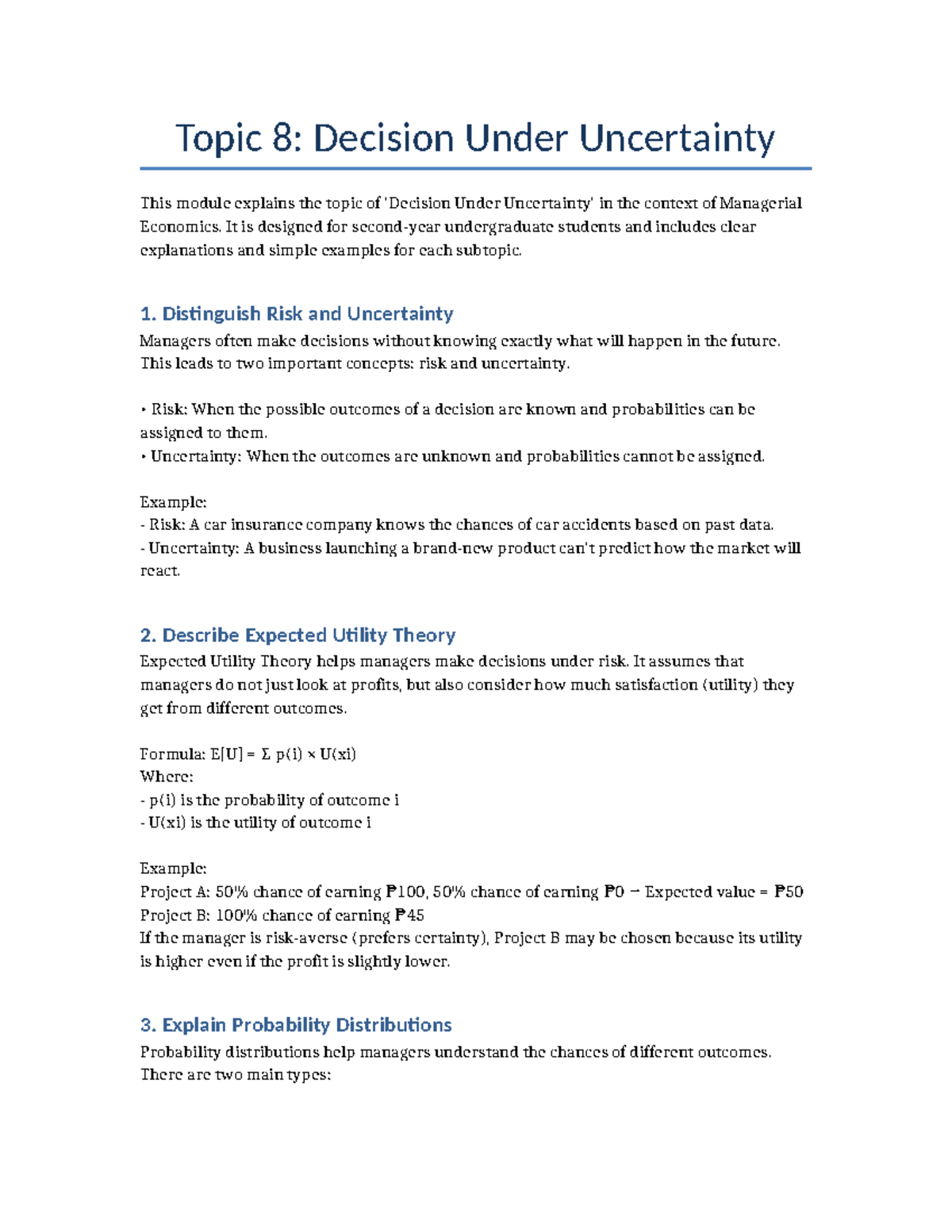 Decision Under Uncertainty Module - It is designed for second-year ...