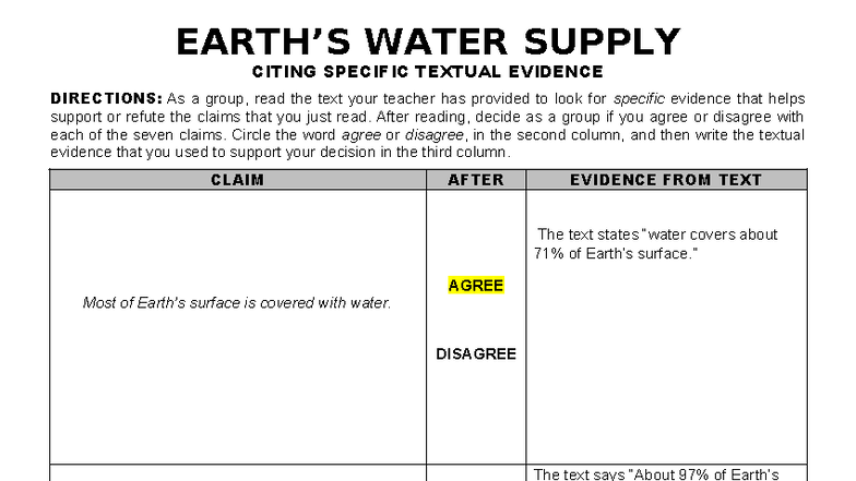 WATER SUPPLY CLAIMS ANALYSIS GROUP FORM - Studocu