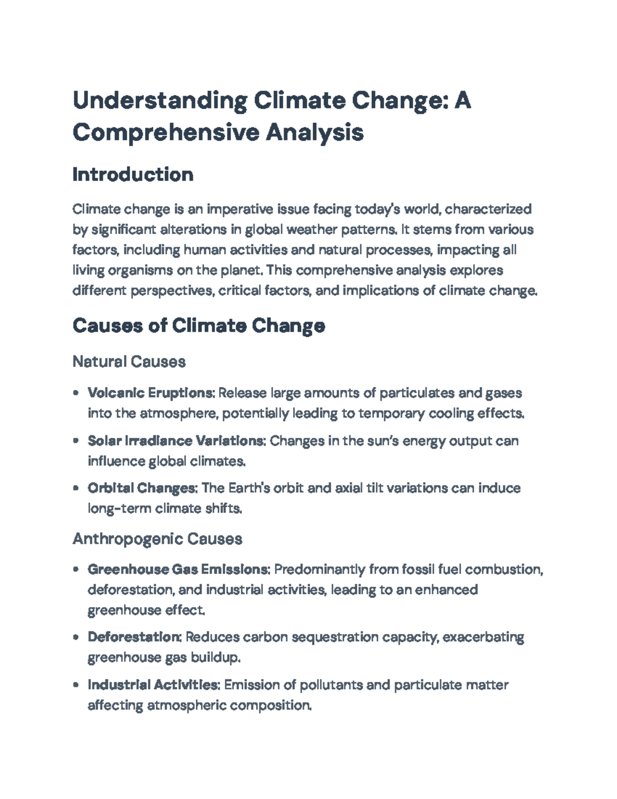 Comprehensive Analysis of Climate Change: Causes, Effects, and ...