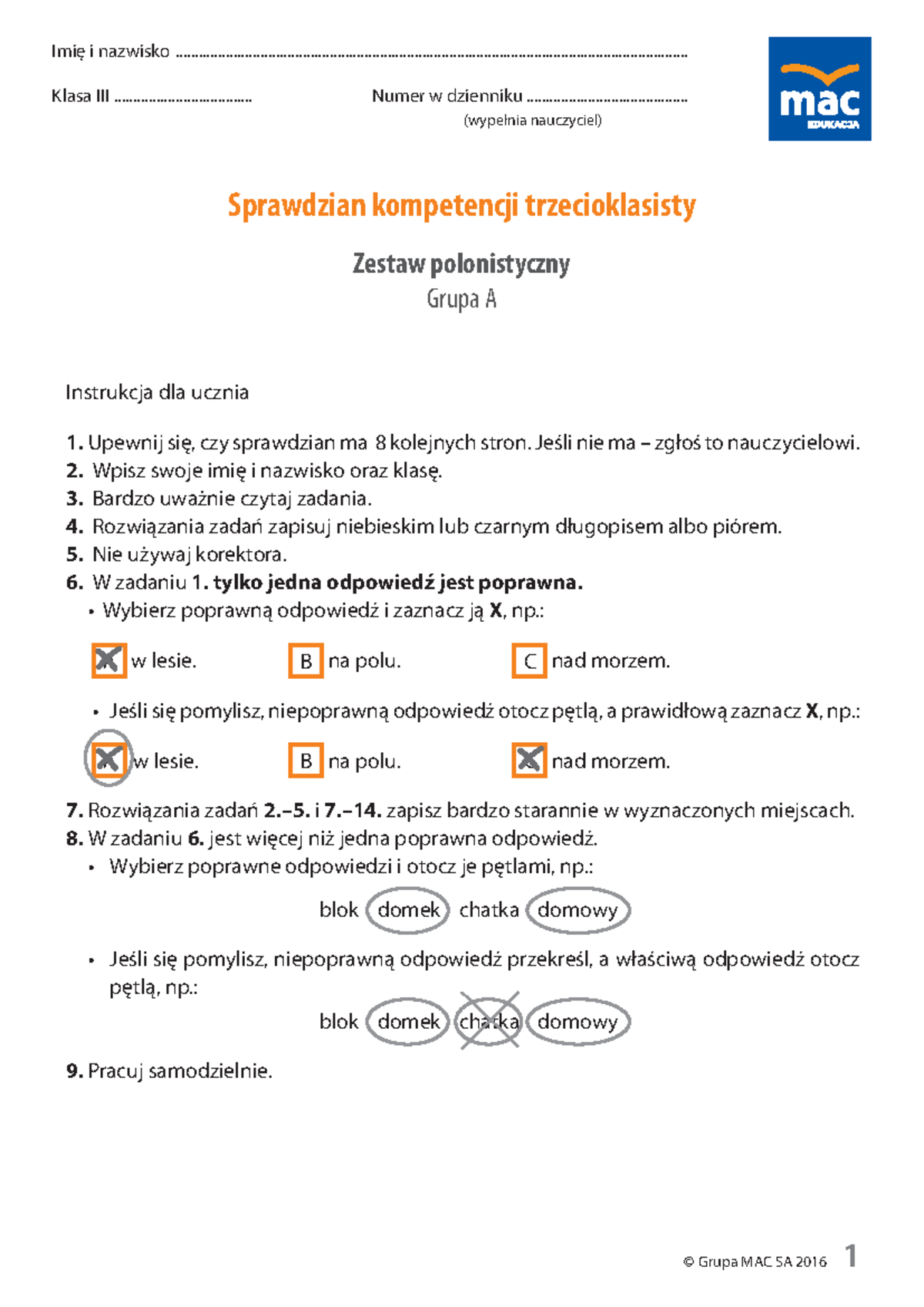 Sprawdzian Kompetencji Po Klasie 3