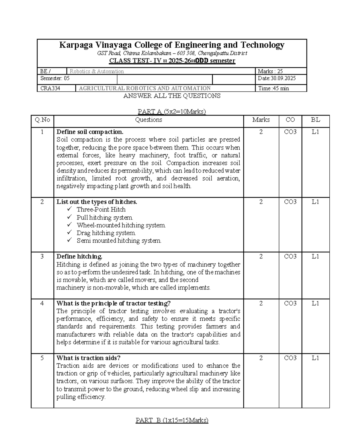 CT IV - ARA - Agricultural Robotics &amp; Automation Answer Key - Studocu