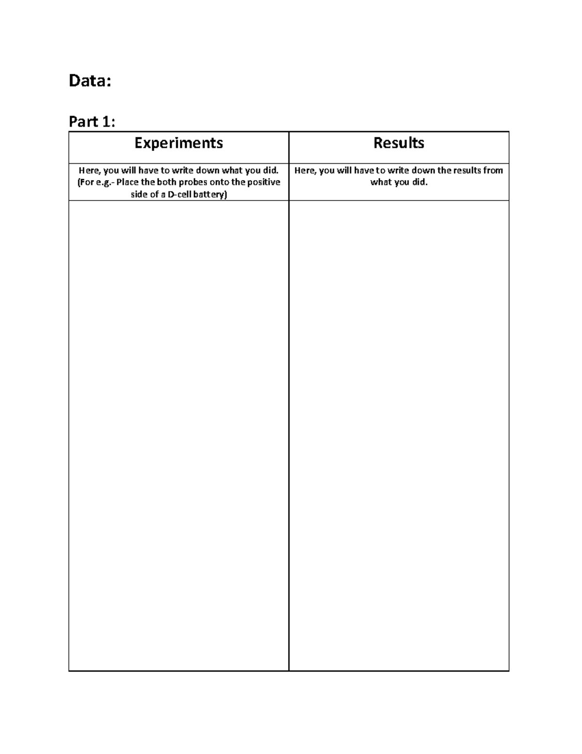 Lab3-Data-Table - Data Collection Sheet - Data: Part 1: Experiments ...