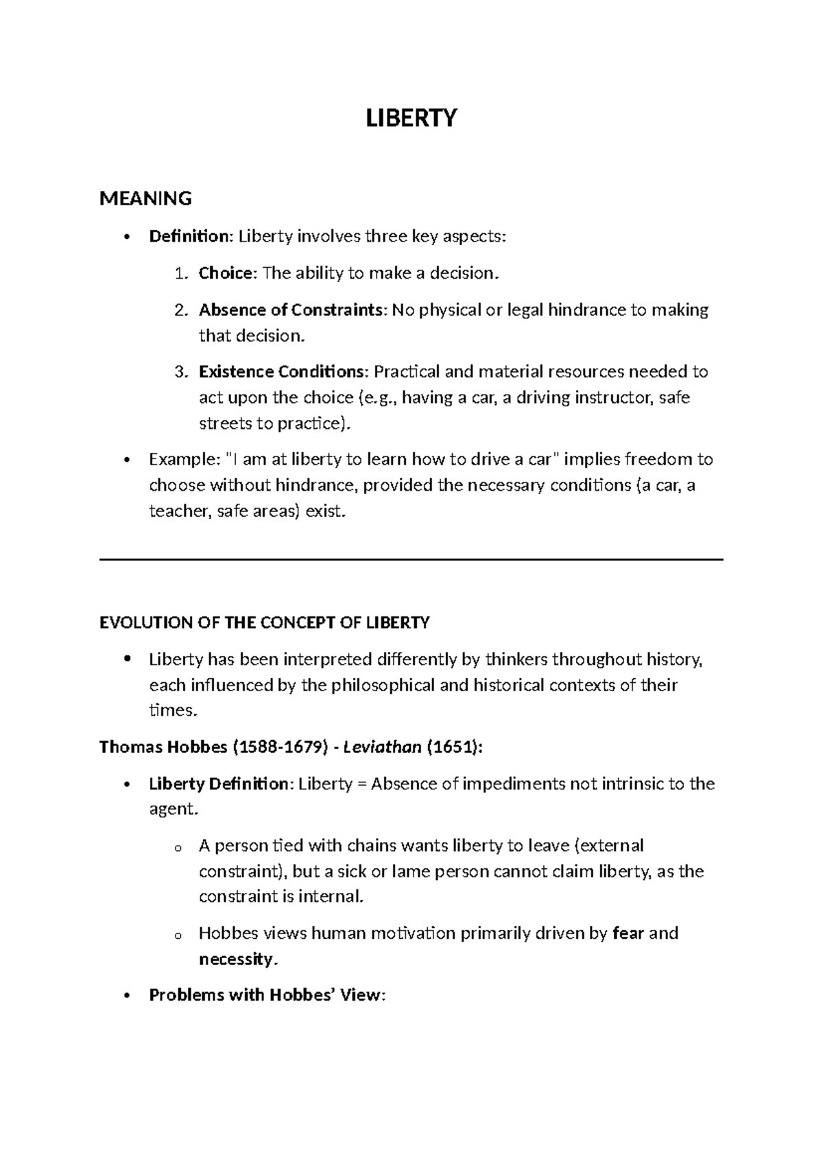 LIBERTY - Summary of Key Concepts in Political Theory (POLS 101) - Studocu