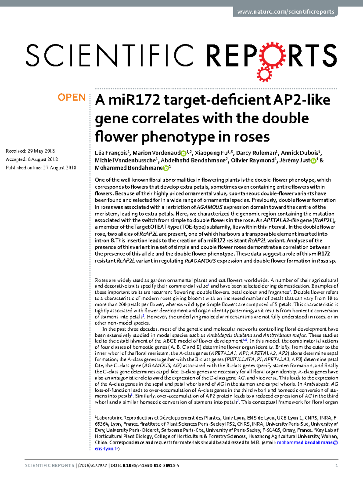 A miR172 Gene's Role in Double Flower Phenotype of Roses (BIO 101 ...