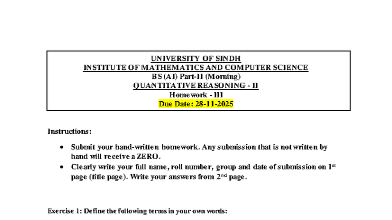 BS (AI) QR2 - Homework 3: Quantitative Reasoning II Tasks - Studocu