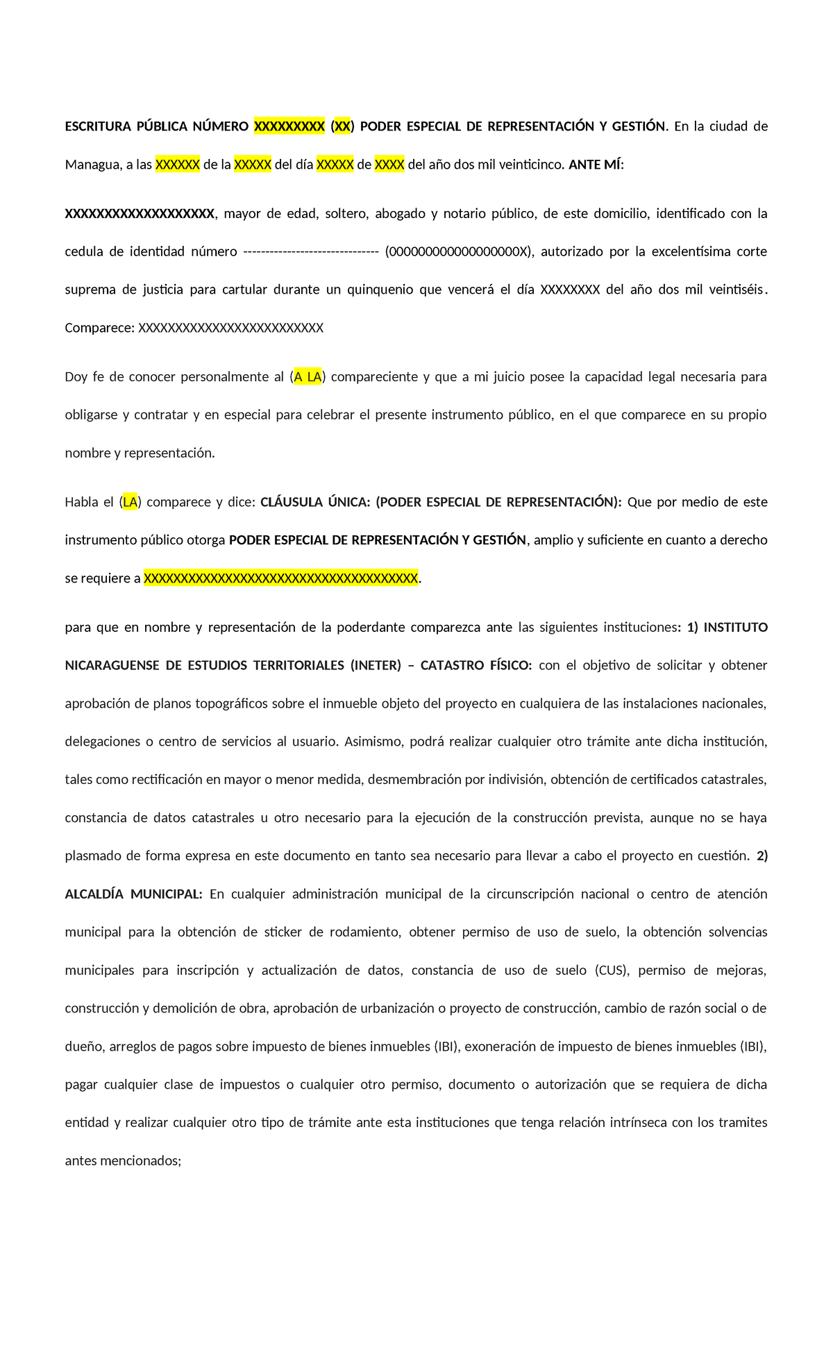 Poder Especial de Representación - Escritura Pública Modelo - Document Preview