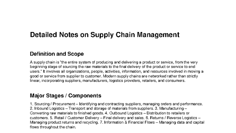 Supply Chain Management Overview and Key Components - Studocu