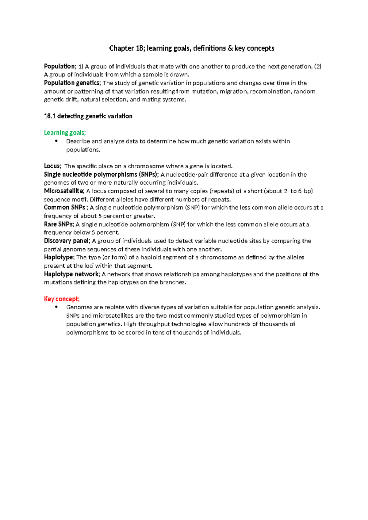 Chapter 18: Key Concepts in Genetic Variation and Population Genetics ...