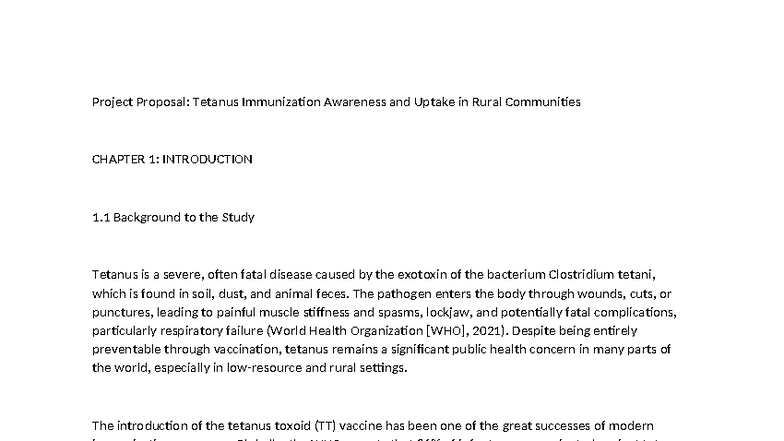 Project Proposal: Tetanus Immunization Awareness in Rural Communities ...