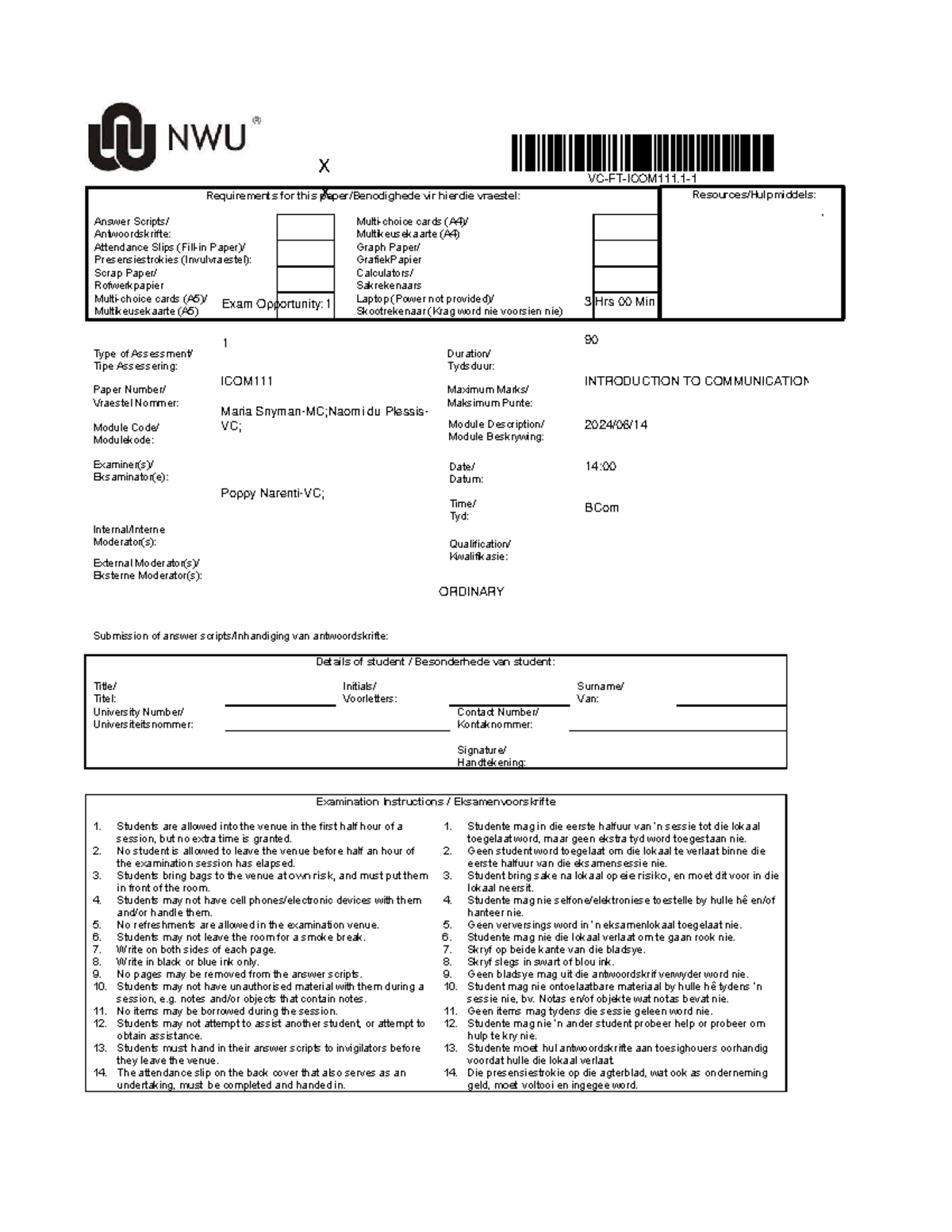 ICOM111 Paper 1 Exam Guidelines and Instructions - June 2024 - Studocu