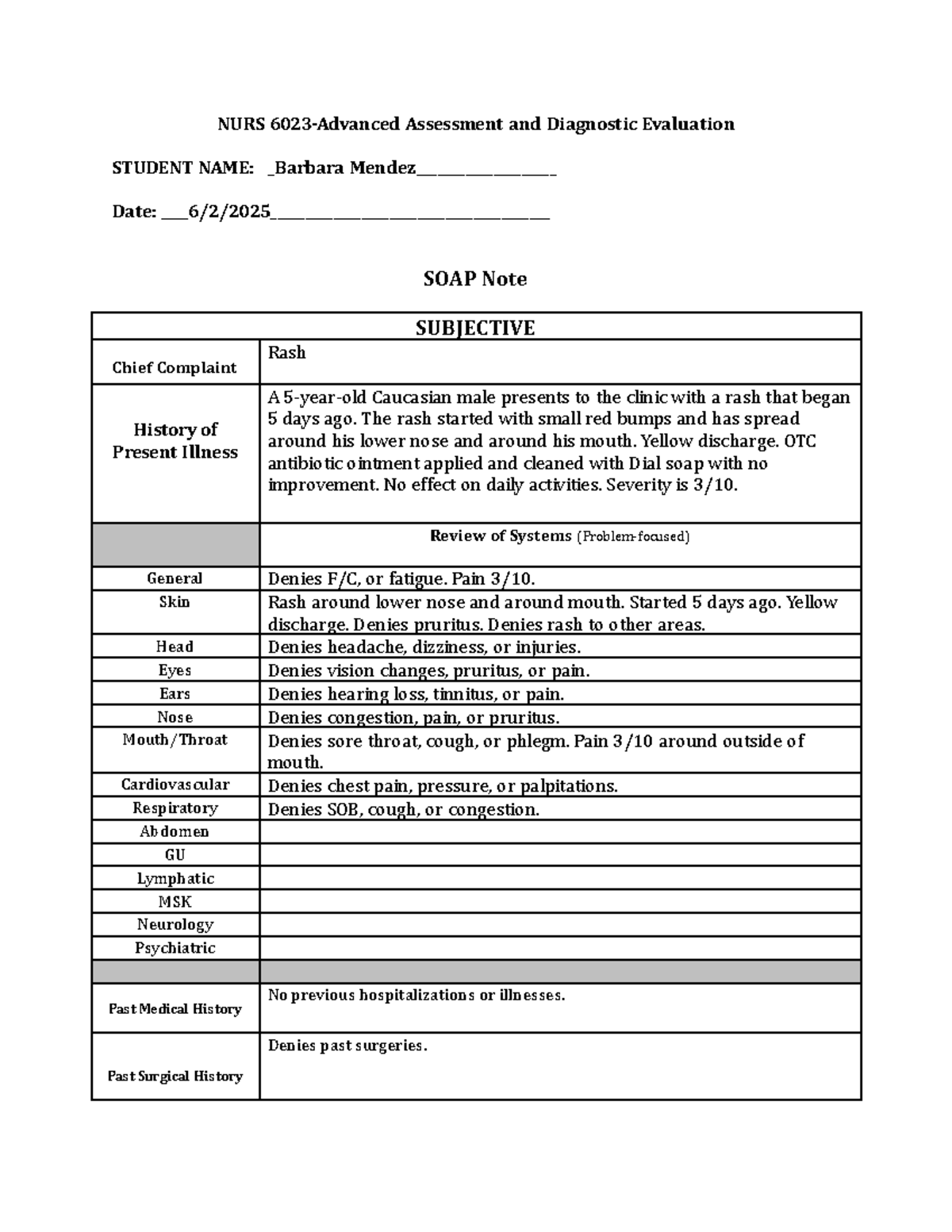 SOAP Note #1: Dermatology Assessment for Impetigo Diagnosis - Studocu