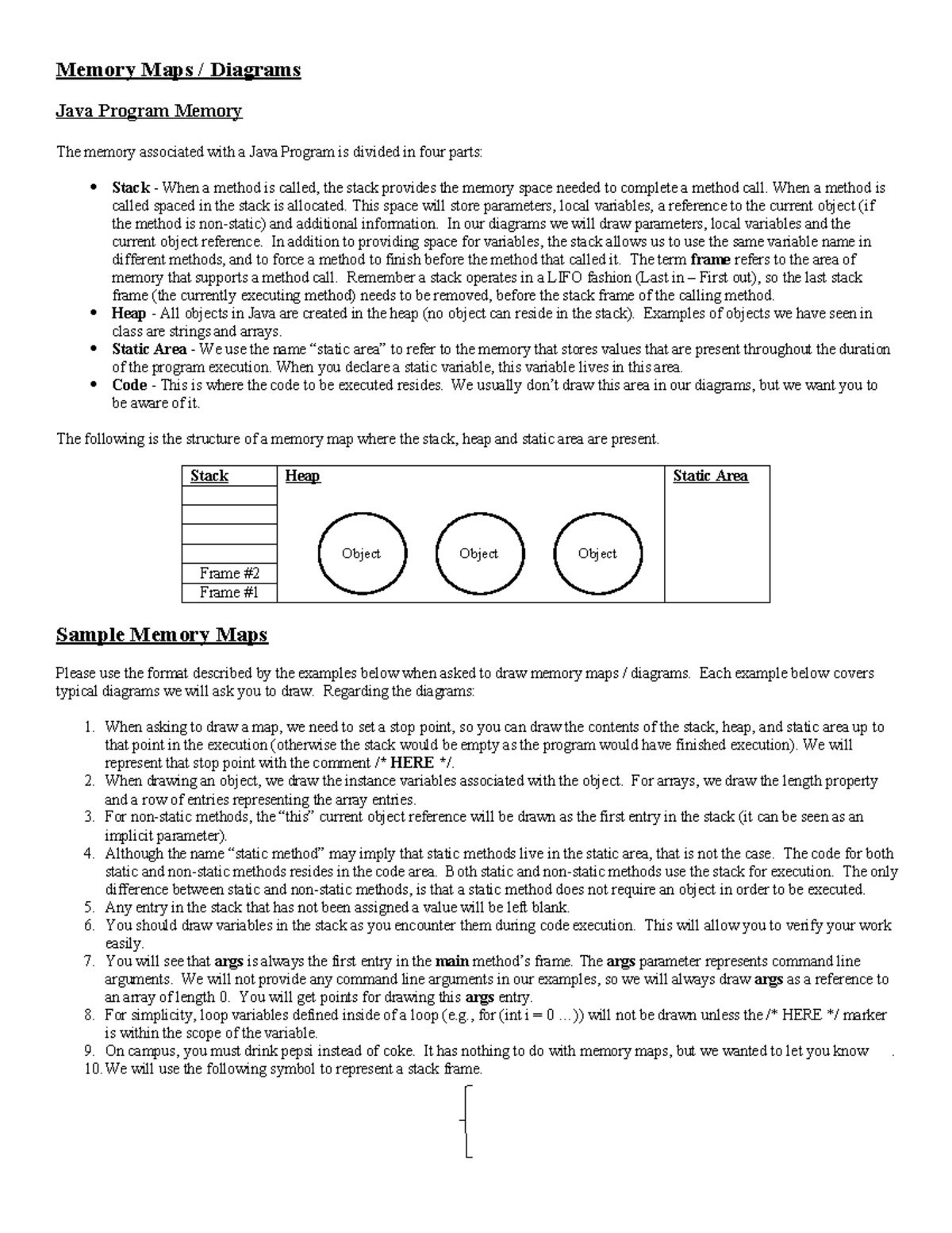 Memory Maps Diagrams for Java Programs: Stack, Heap, and Static Area ...