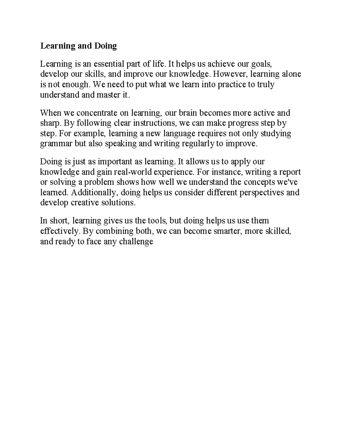 Learning and Doing - Bài viết mẫu - Learning and Doing Learning is an ...