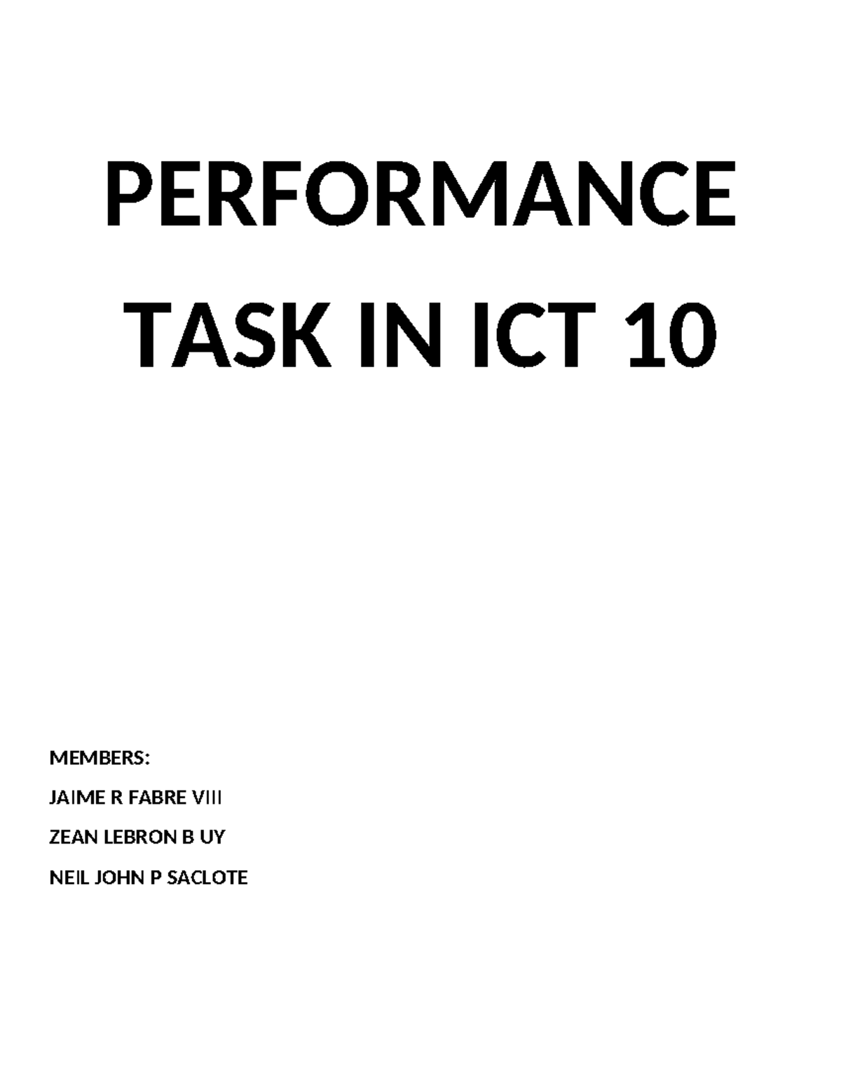 Performance Task in ICT 10: Problem Solving and Algorithms - Studocu