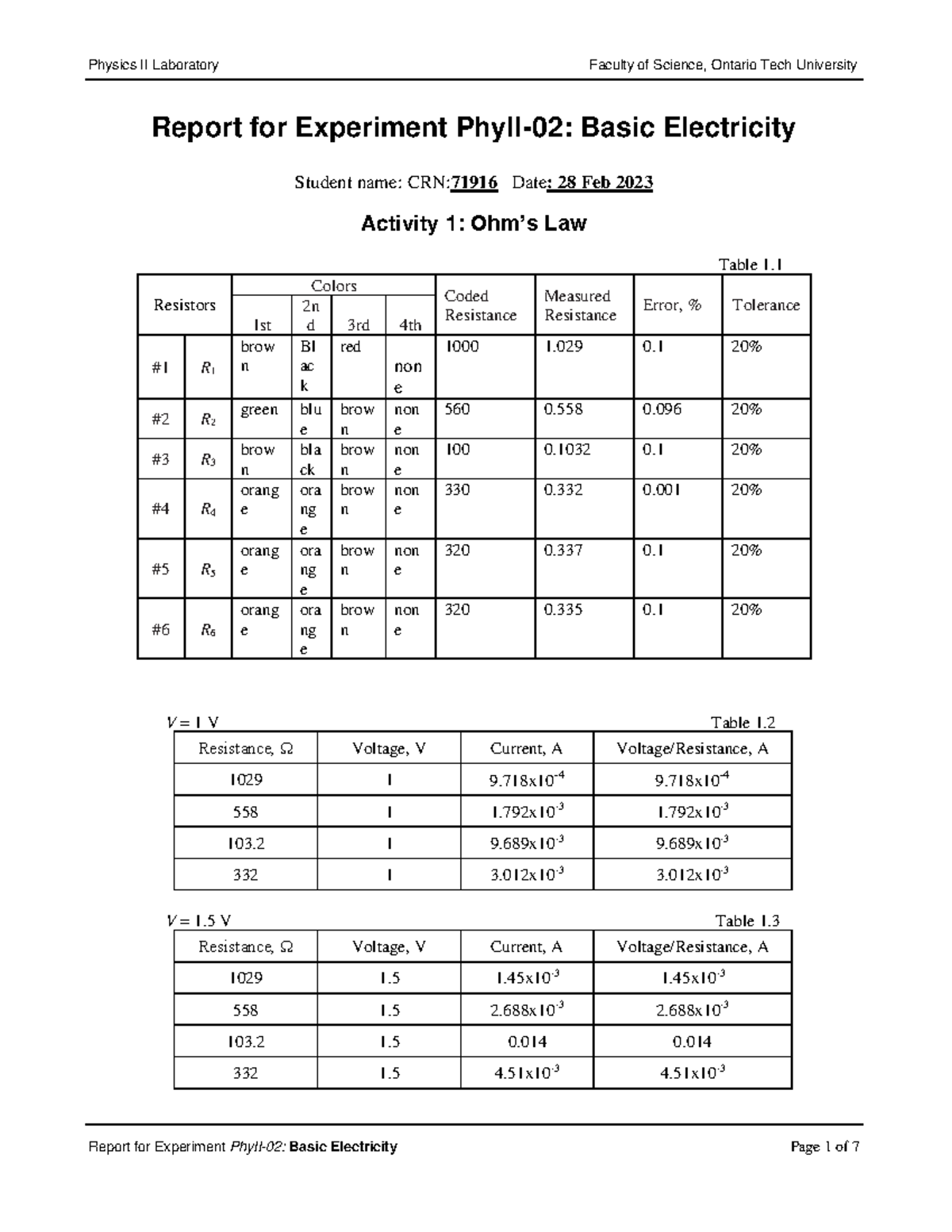 Report Basic Electricity - Report for Experiment PhyII-02: Basic ...