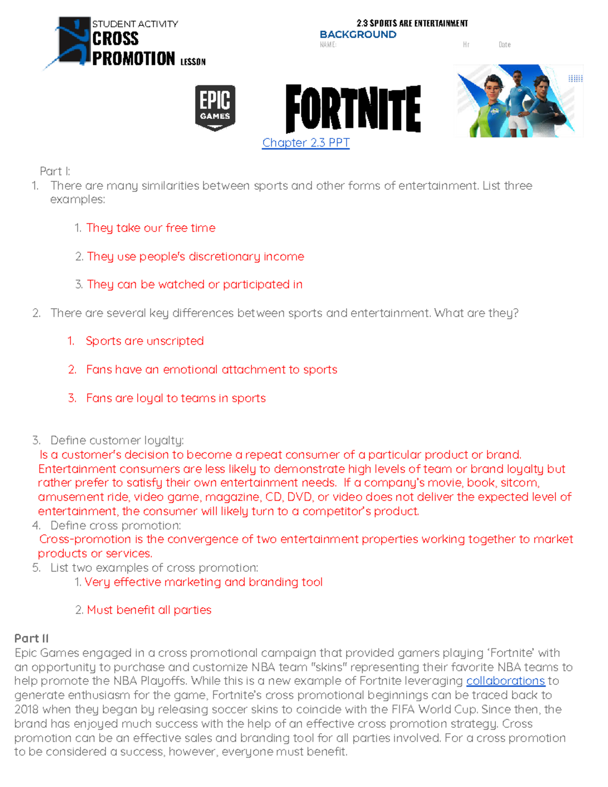 2.3 - Cross Promotion Lesson: Sports & Entertainment Insights - Studocu