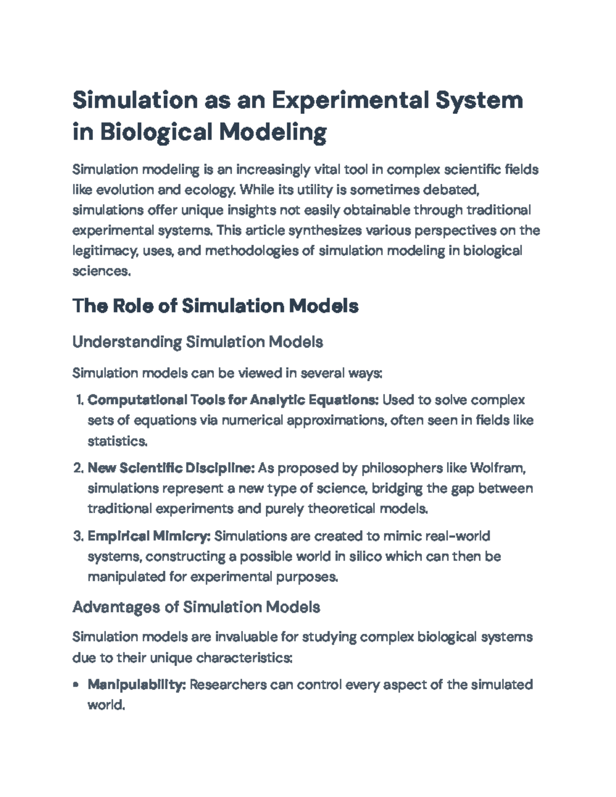Simulation Modeling in Biological Sciences: An Experimental Perspective ...