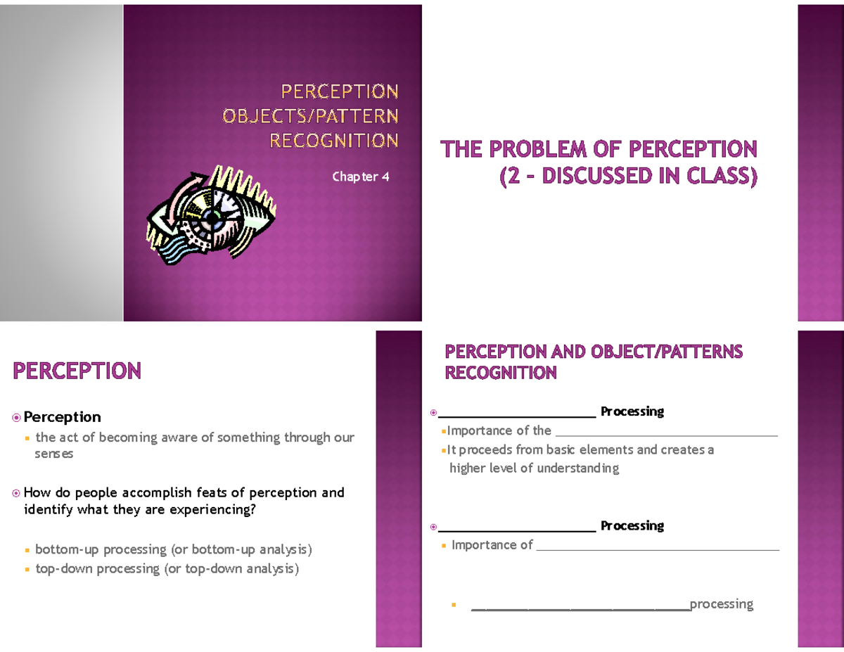 Psychology 101 - Chapter 4 Notes on Perception and Recognition - Studocu