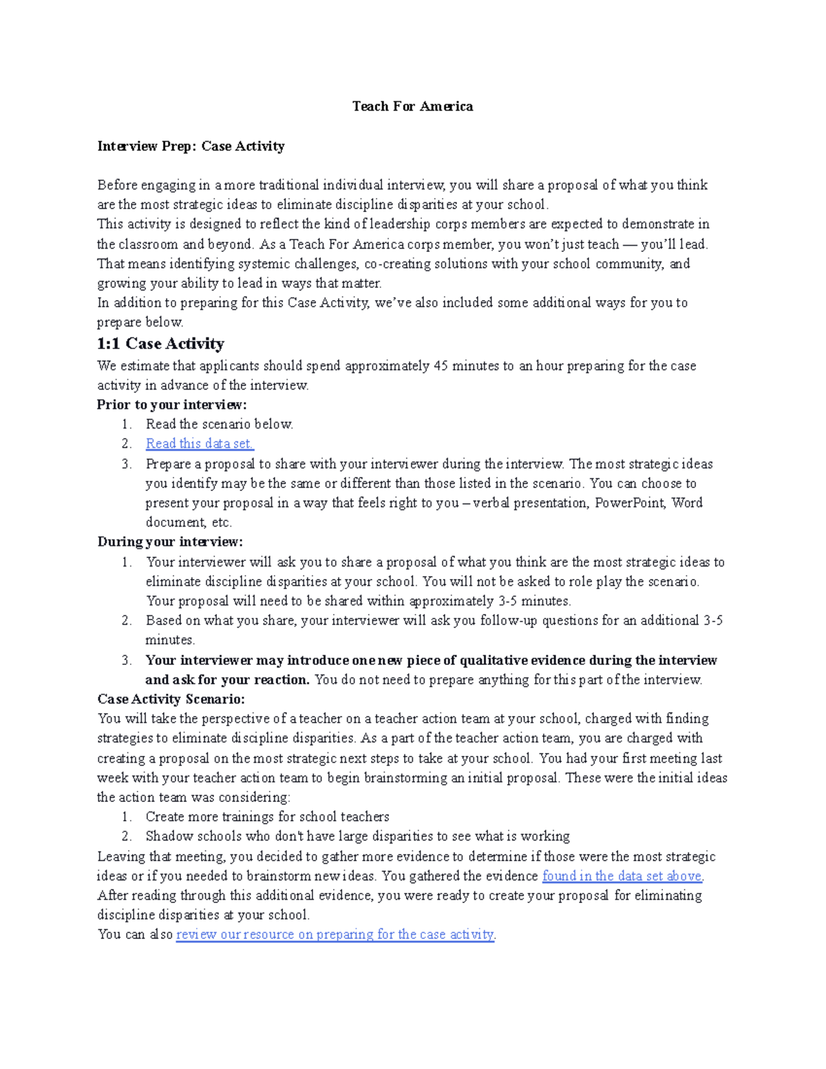 Teach For America Interview Prep: Case Activity Proposal Strategies - Studocu