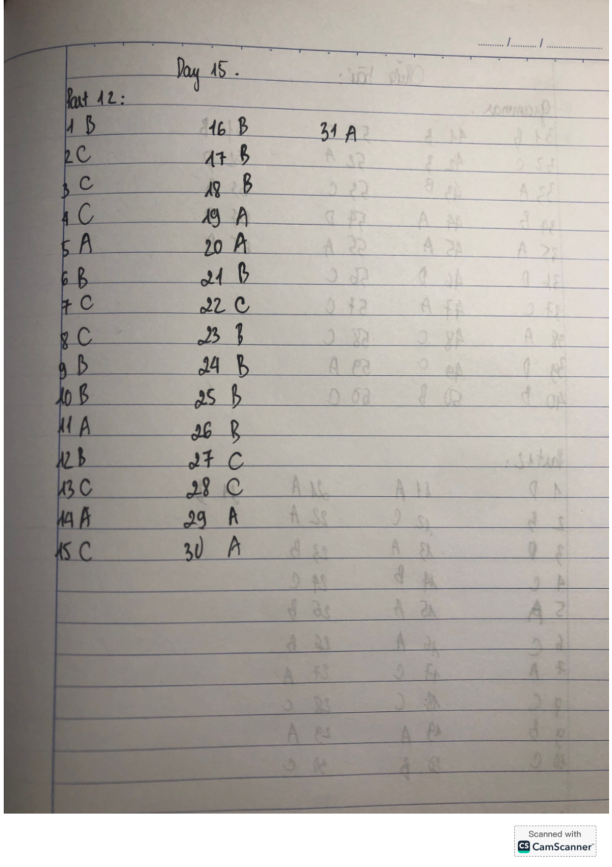 Day 15 - tiếng anh - Day 15 . Part 12: 1 B 16 B 31 A 2 C 17 B 3 C 18 B ...
