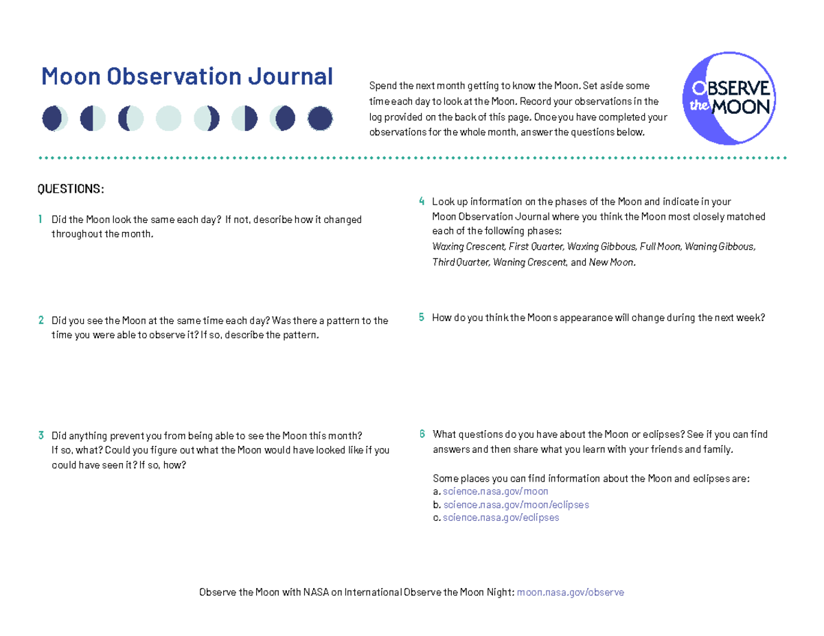 Moon Observation Journal: Monthly Lunar Phases & Patterns - Studocu