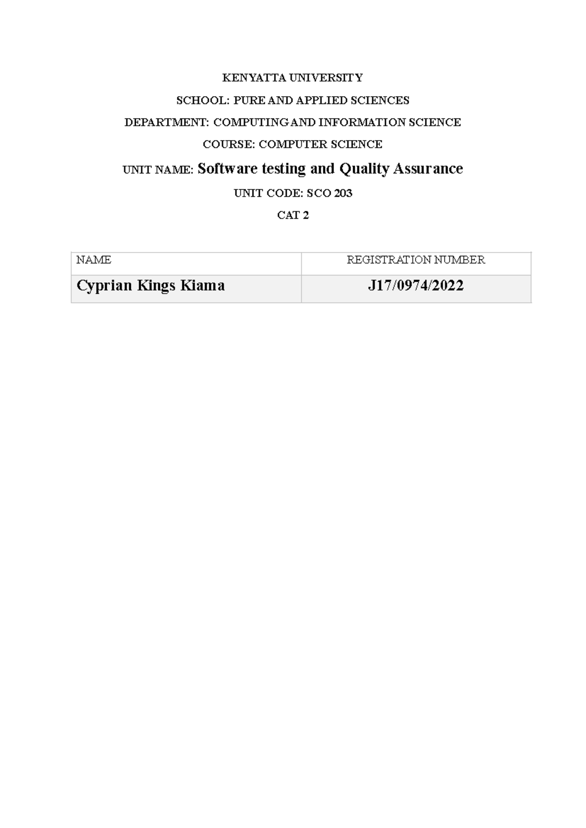SCO 203 CAT 2 - Software Testing & Quality Assurance Insights - Document Preview